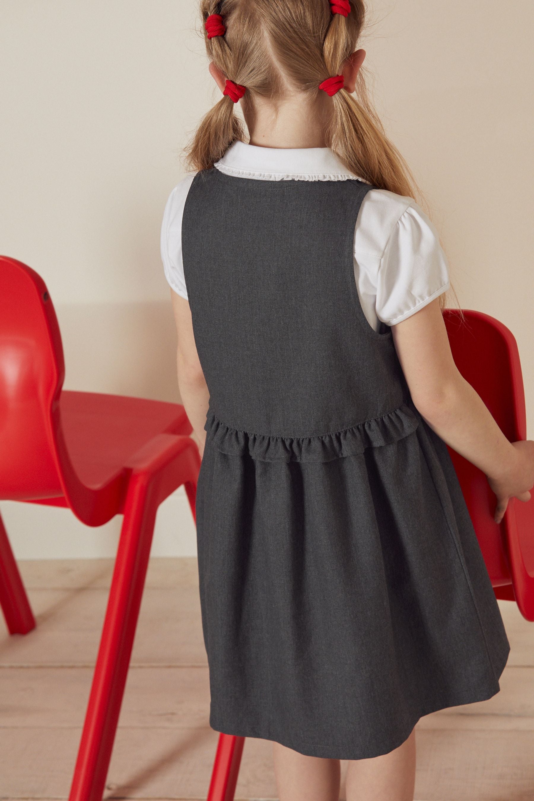 Grey Zip Front Frill Waist School Pinafore (3-14yrs)