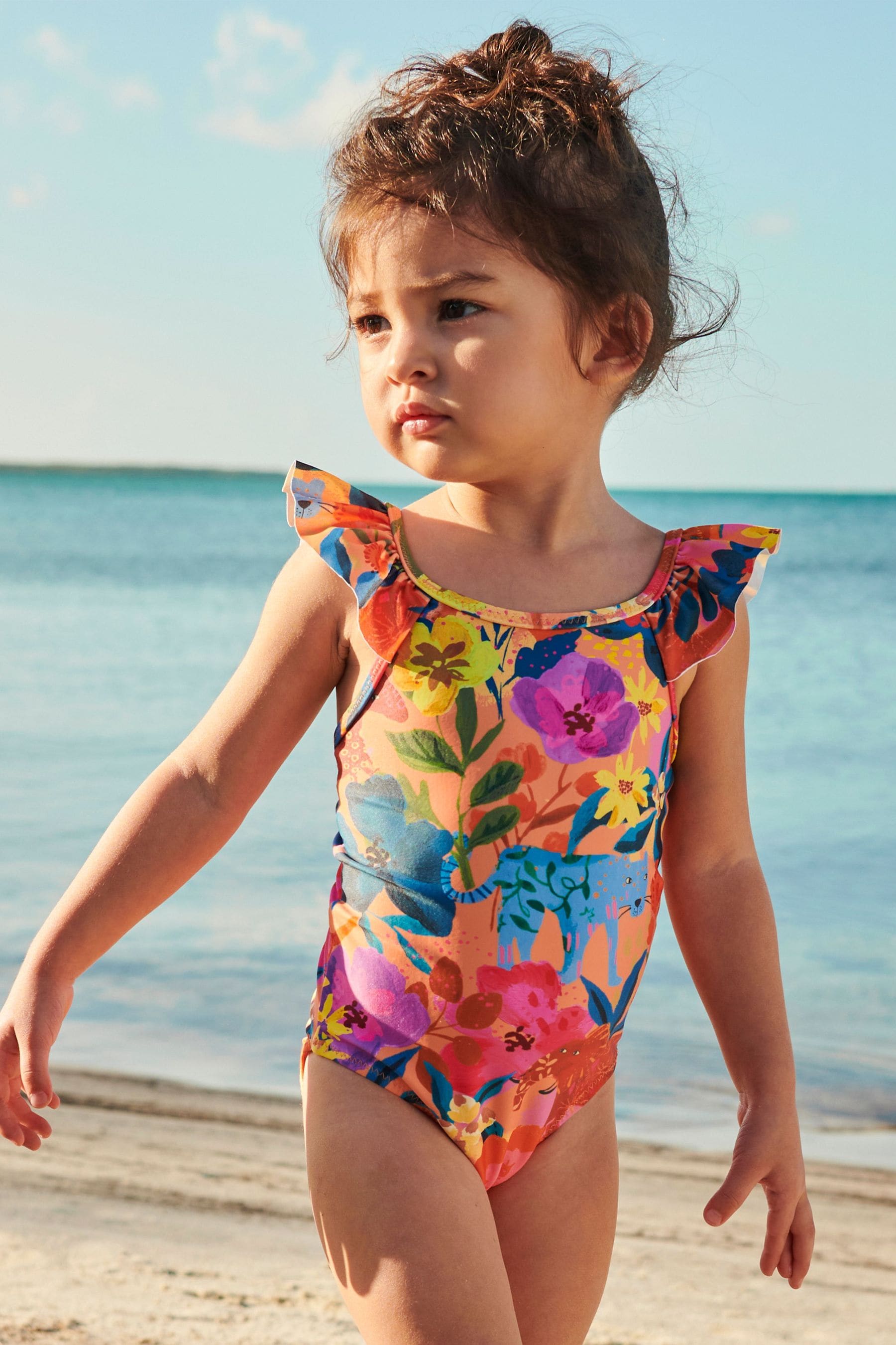 Orange Frill Sleeved Swimsuit (3mths-12yrs)