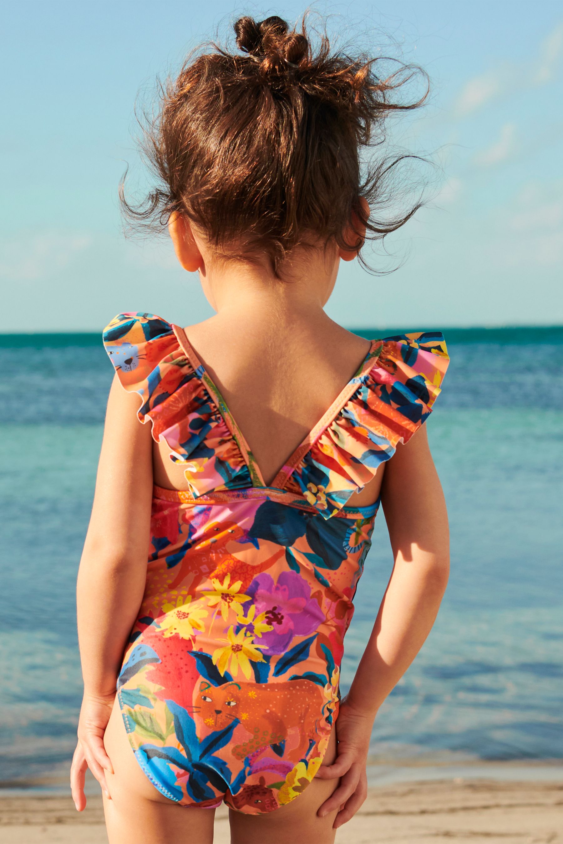 Orange Frill Sleeved Swimsuit (3mths-12yrs)