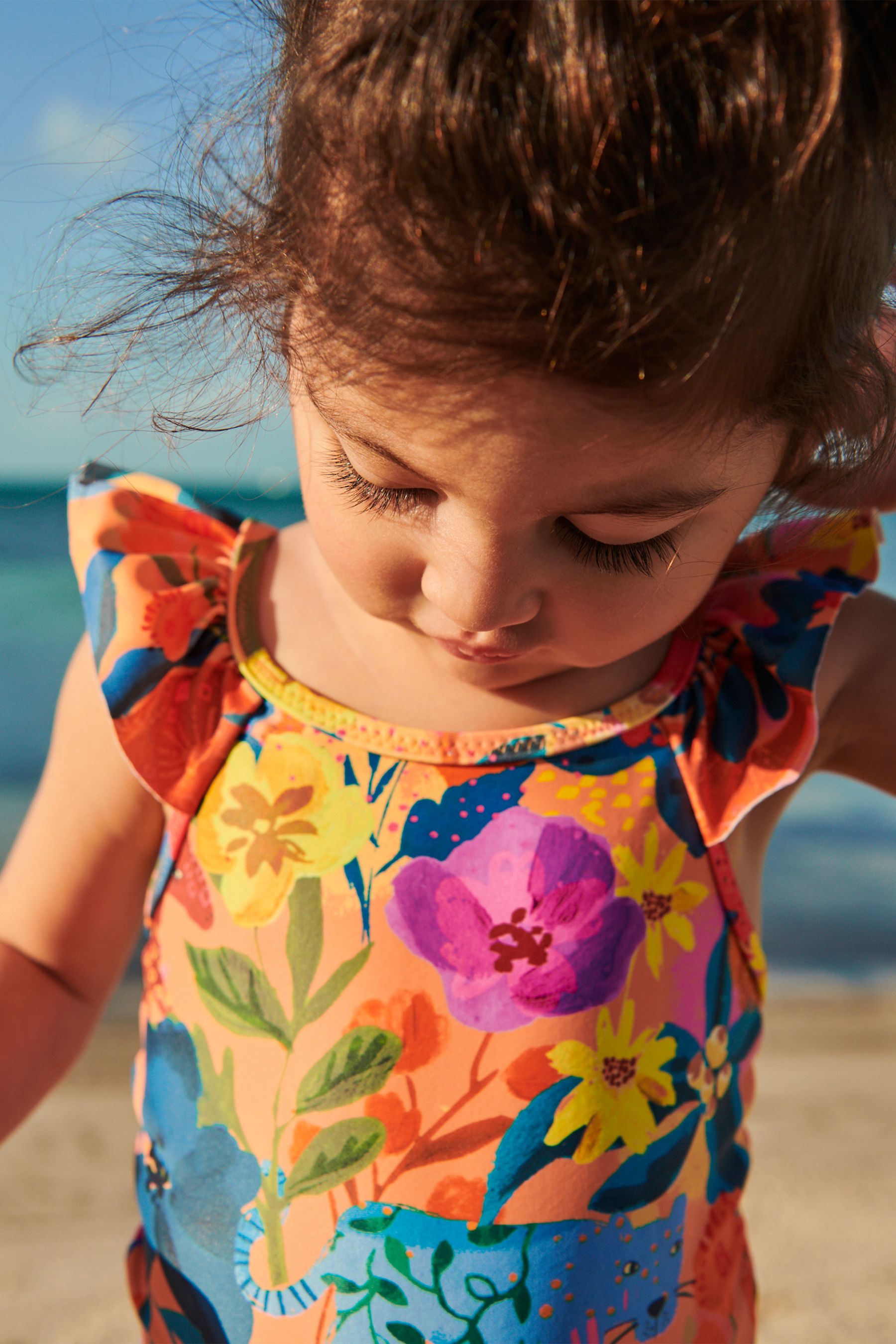 Orange Frill Sleeved Swimsuit (3mths-12yrs)