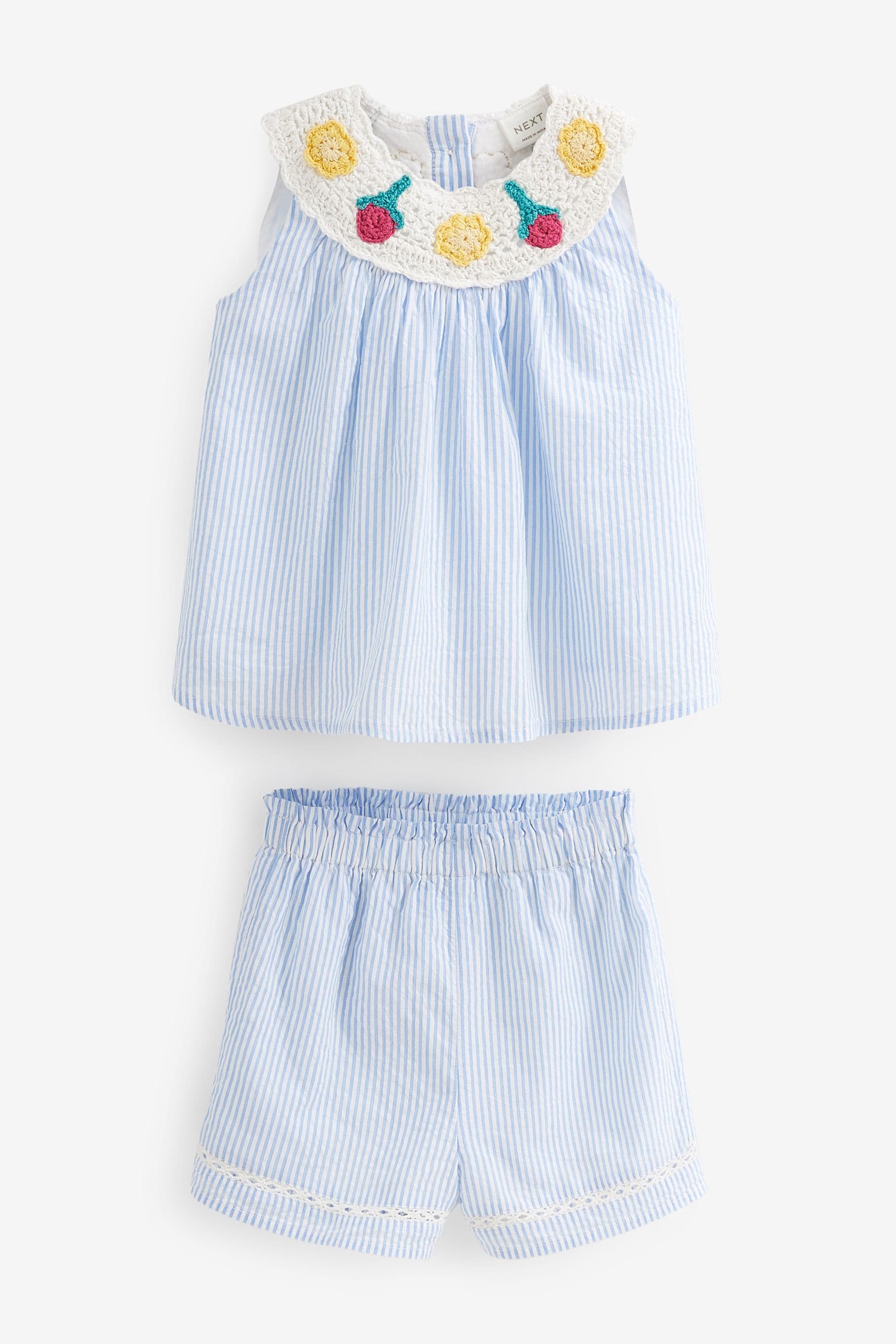 Blue Stripe Crochet Top And Short Set (3mths-7yrs)