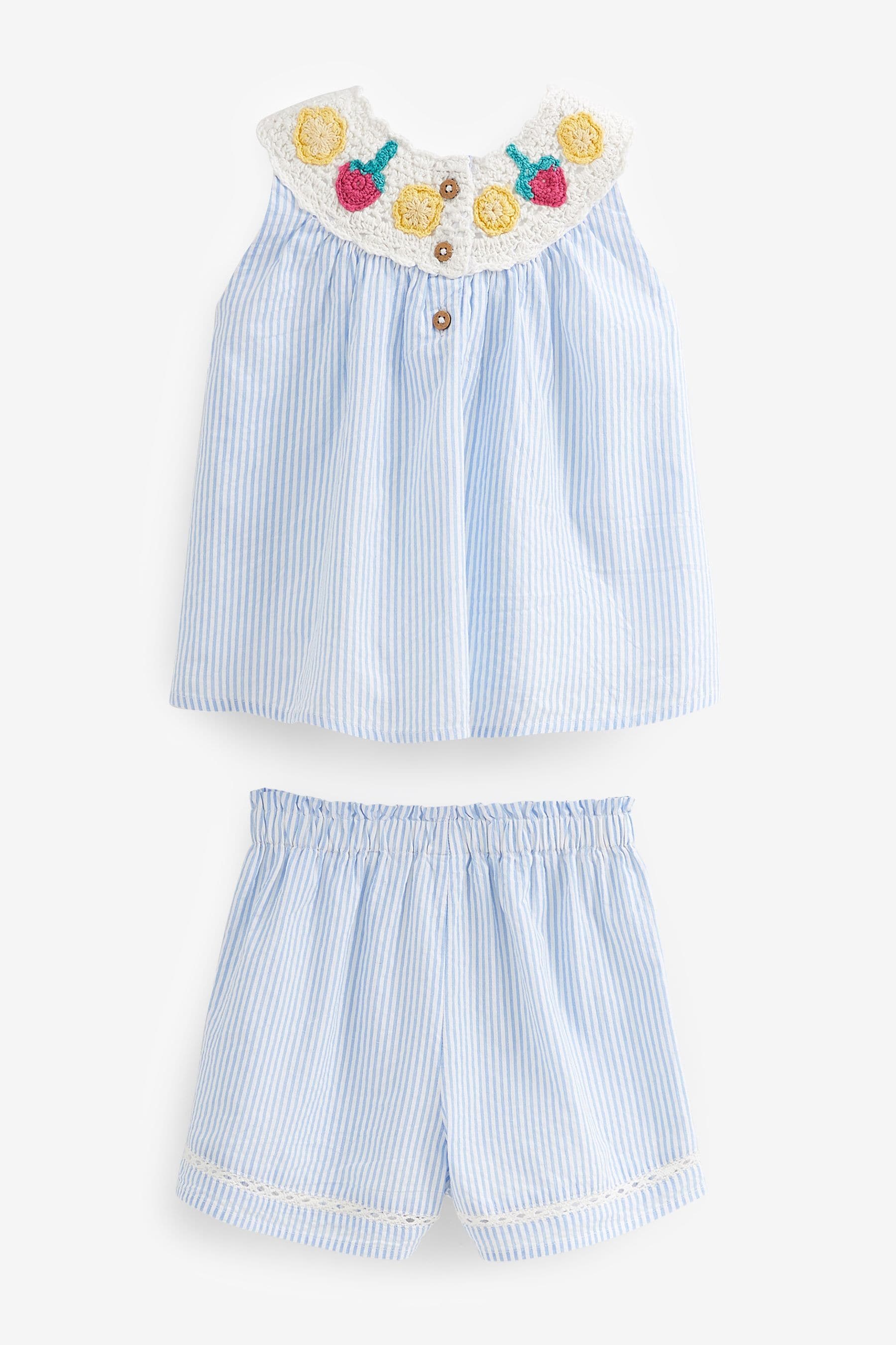 Blue Stripe Crochet Top And Short Set (3mths-7yrs)