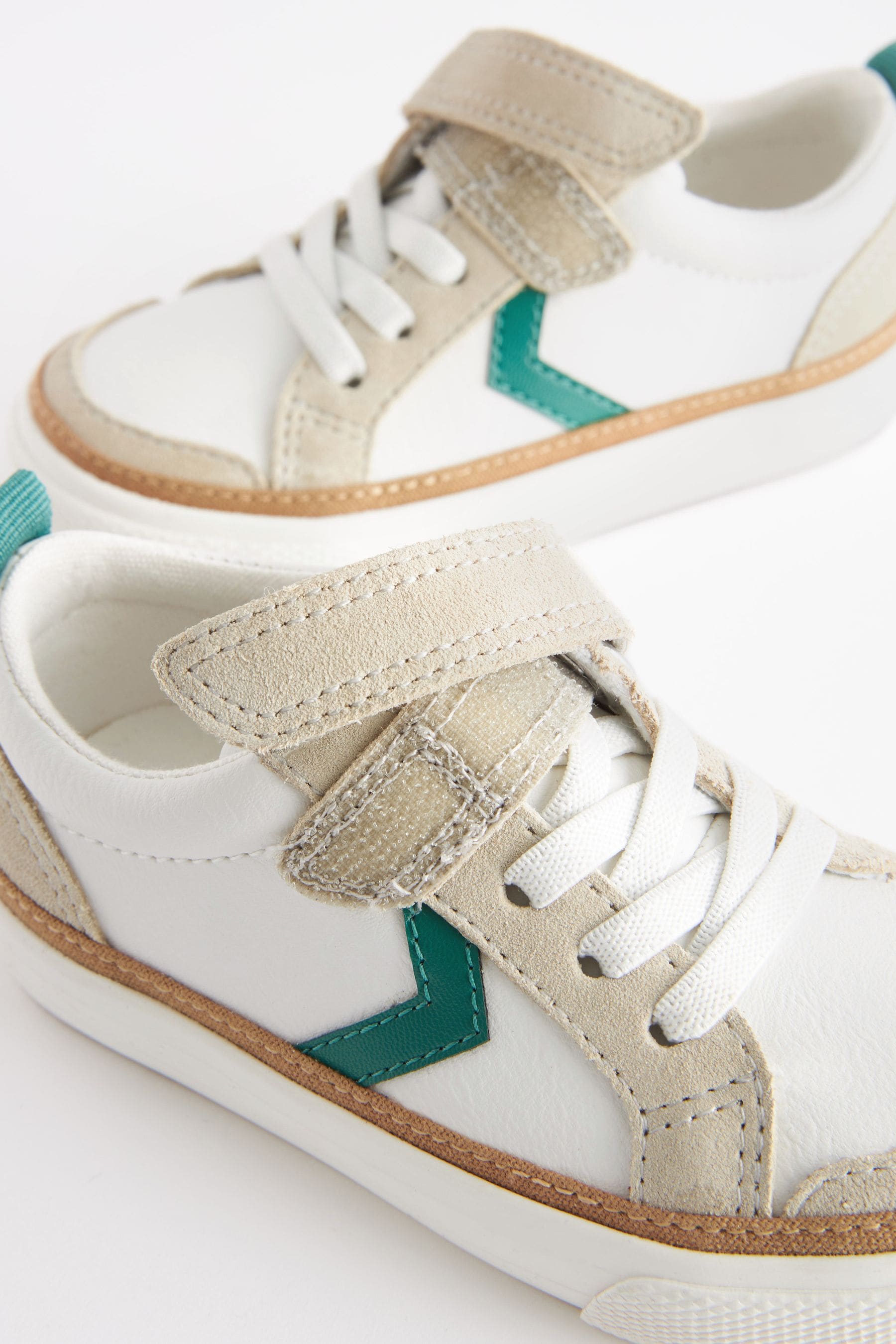 White/Green Touch Fastening Chevron Trainers