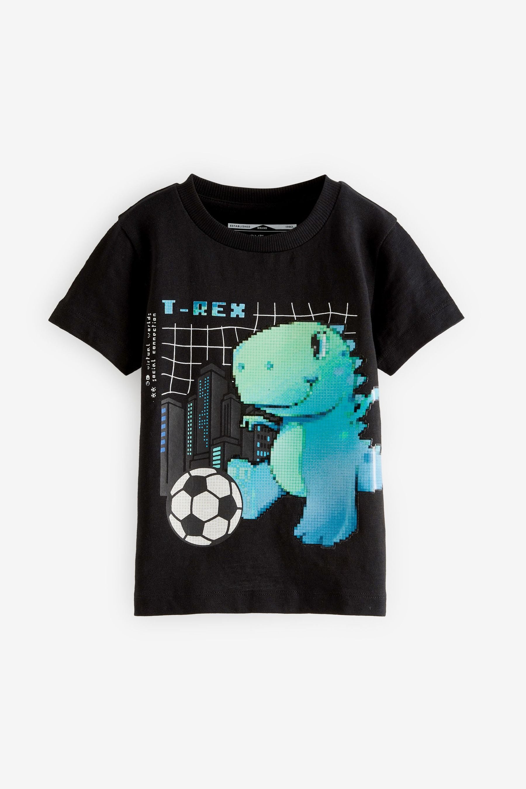 Black Dino Football Short Sleeve Character T-Shirt (3mths-7yrs)