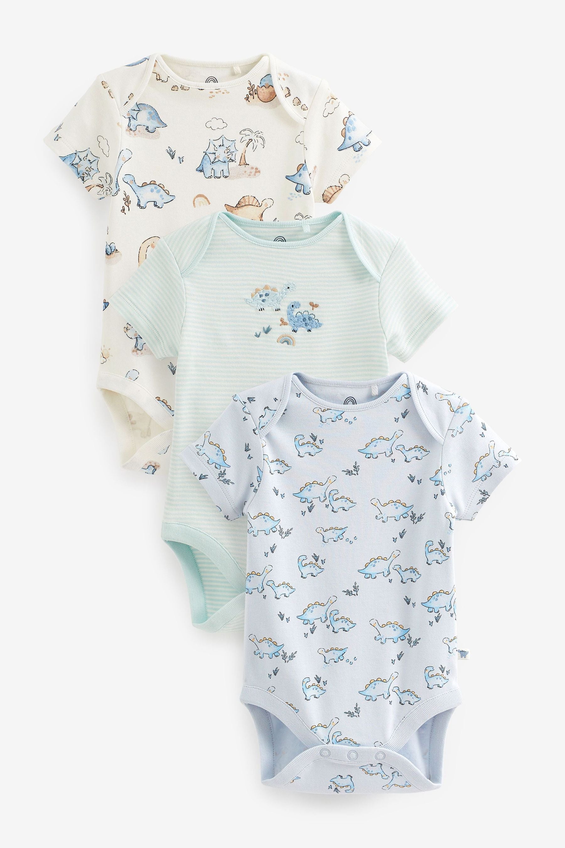 Pale Blue Baby Short Sleeves Bodysuit 3 Pack