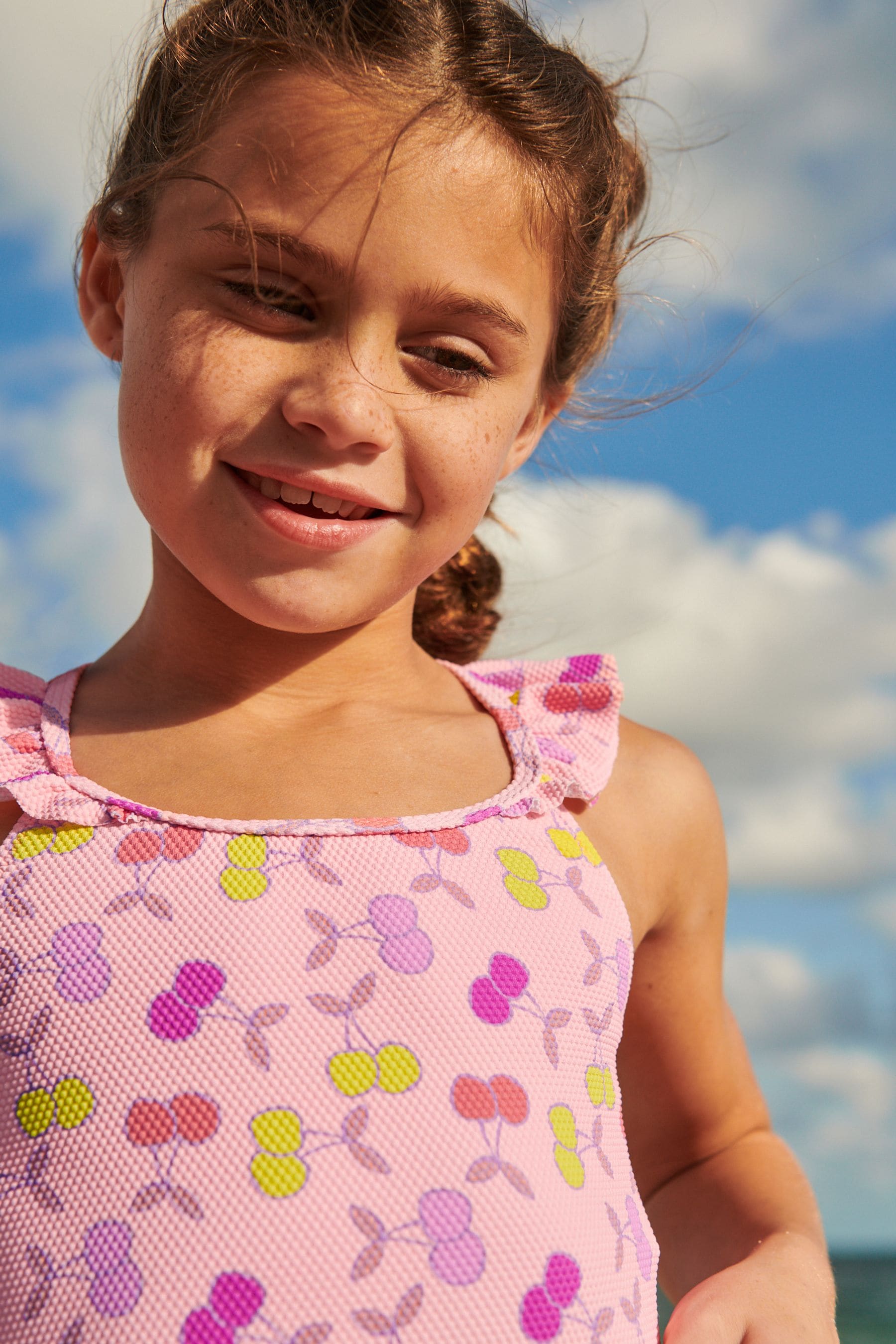 Fluro Pink Cherry Frill Sleeve Bikini (3-16yrs)