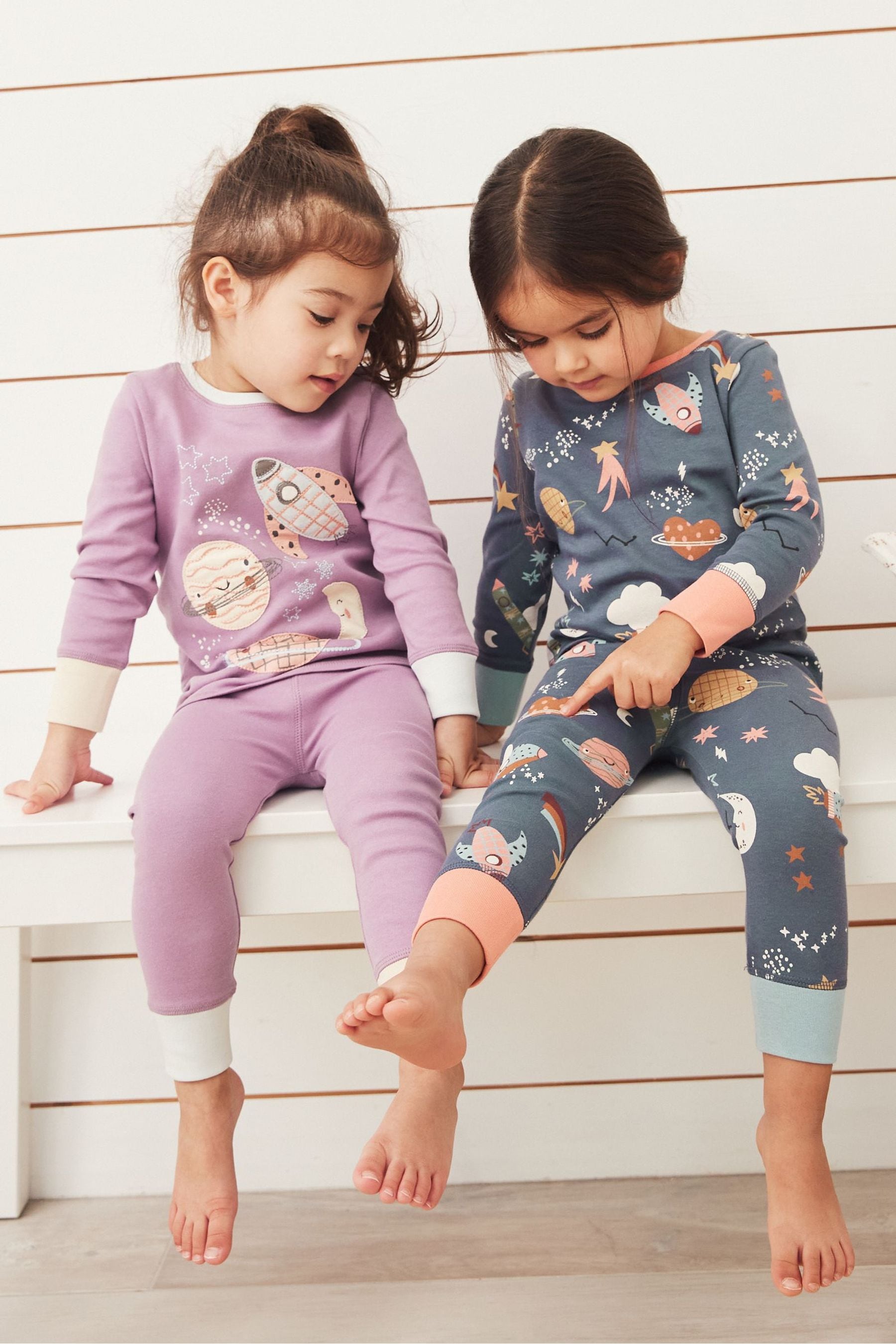 Navy/Purple Space 2 Pack Pyjamas (9mths-8yrs)