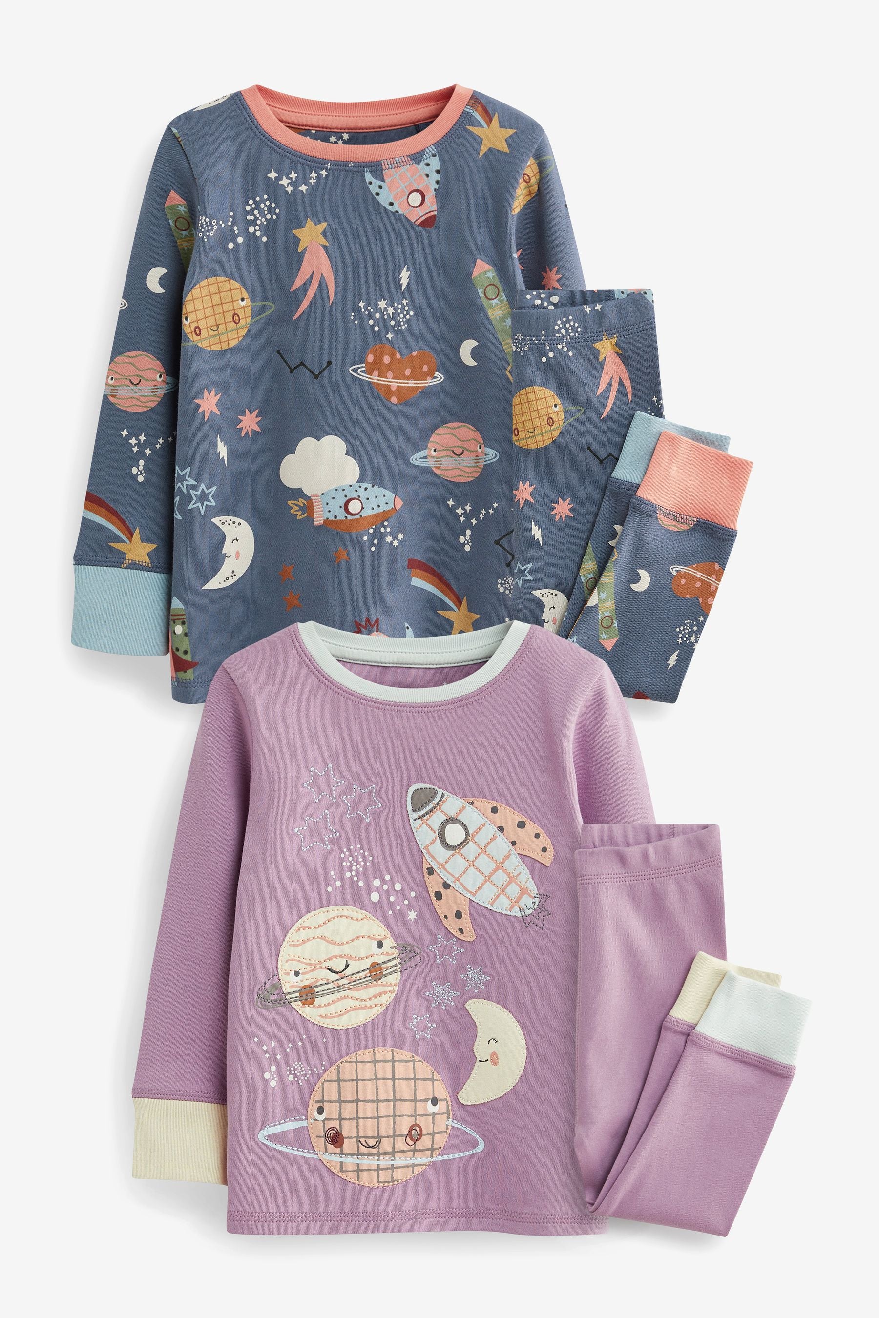 Navy/Purple Space 2 Pack Pyjamas (9mths-8yrs)