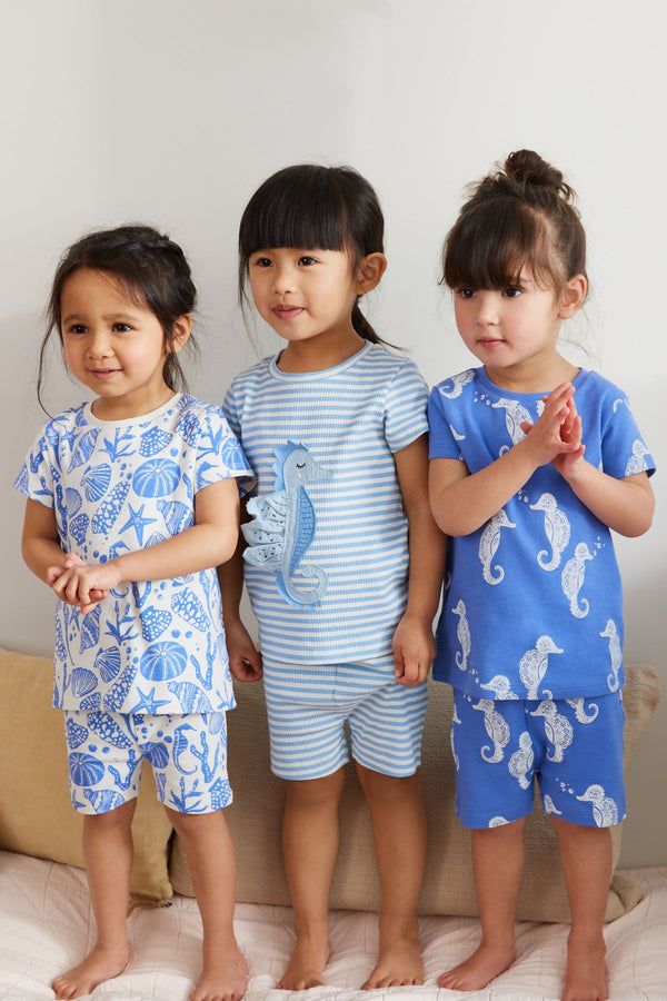 Blue Seahorse Short Pyjamas 3 Pack (3-16yrs)