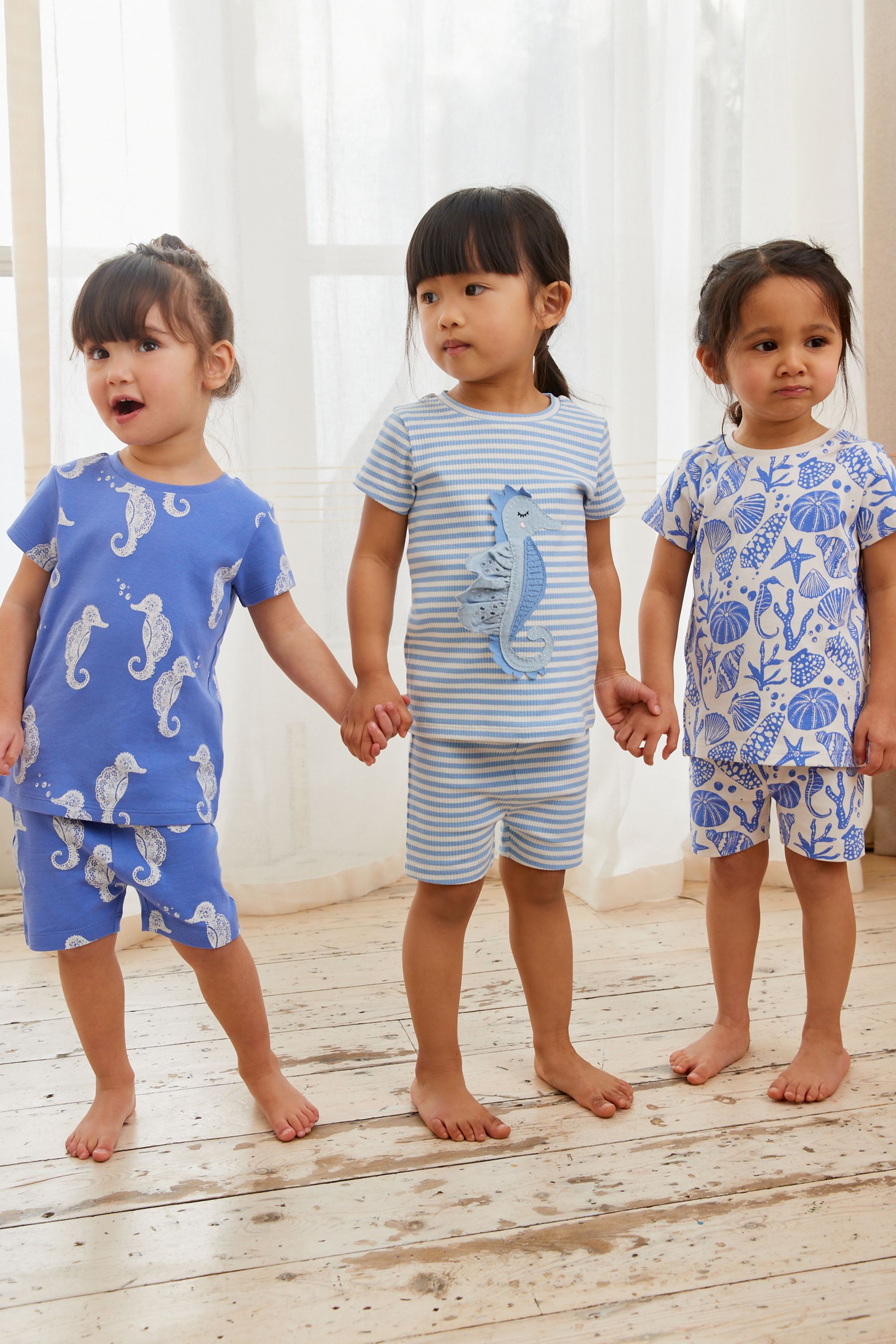 Blue Seahorse Short Pyjamas 3 Pack (3-16yrs)