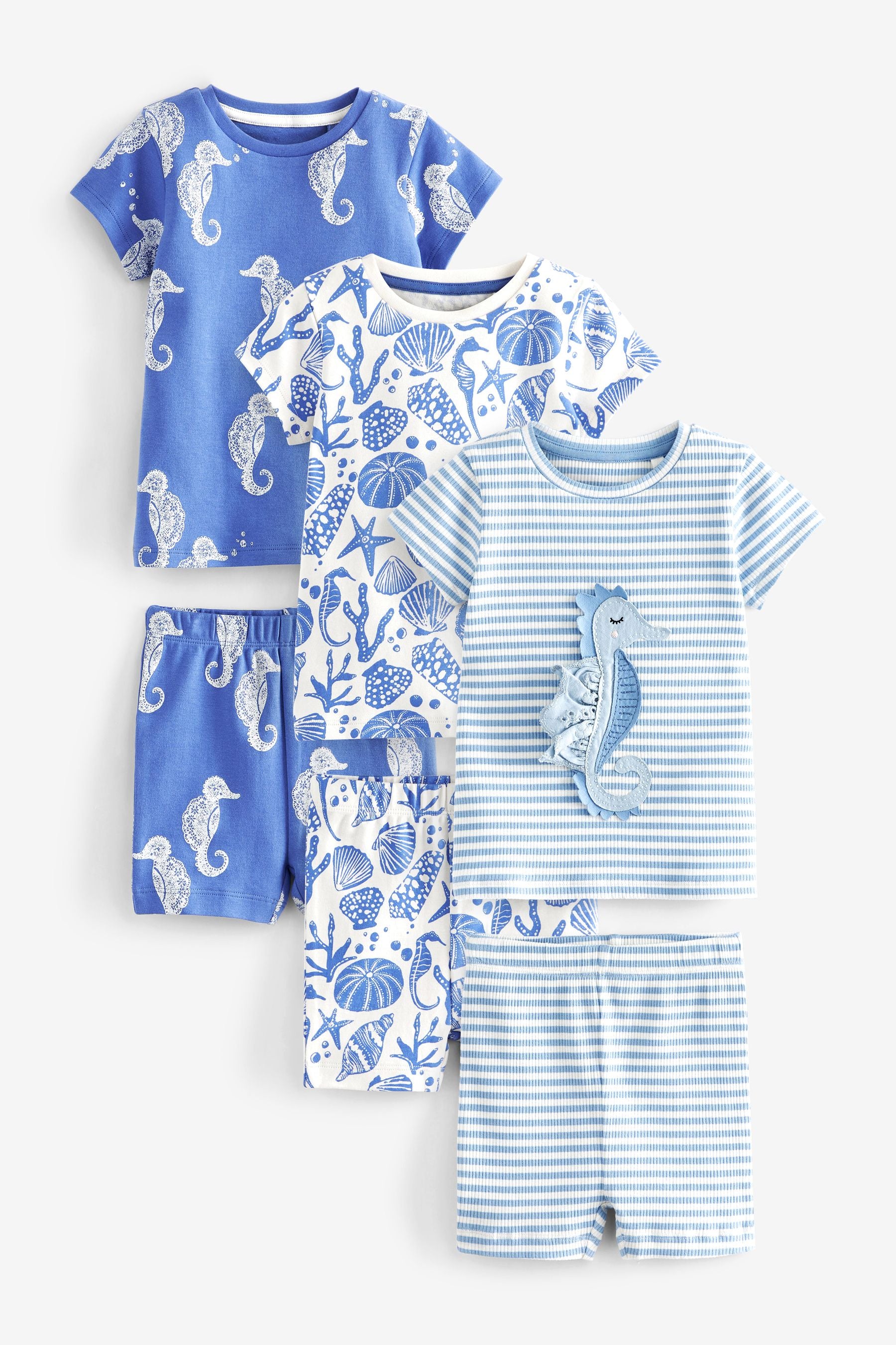 Blue Seahorse Short Pyjamas 3 Pack (3-16yrs)