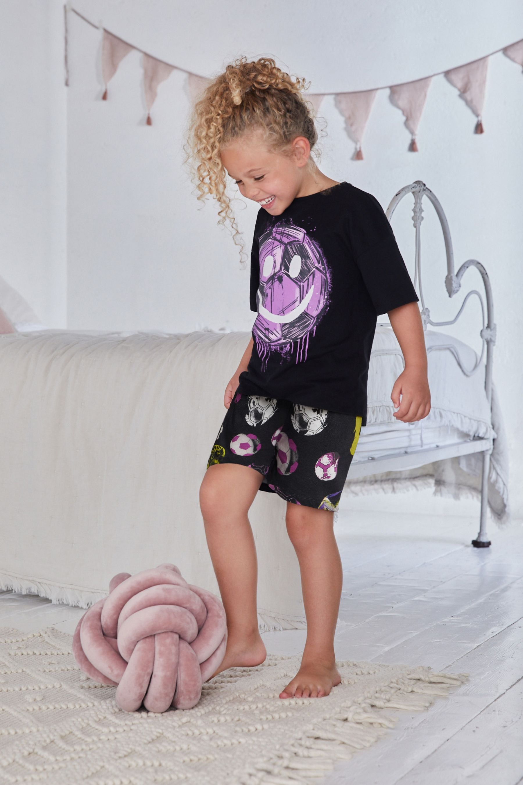 Black Purple Football Pyjama Short Set (3-16yrs)