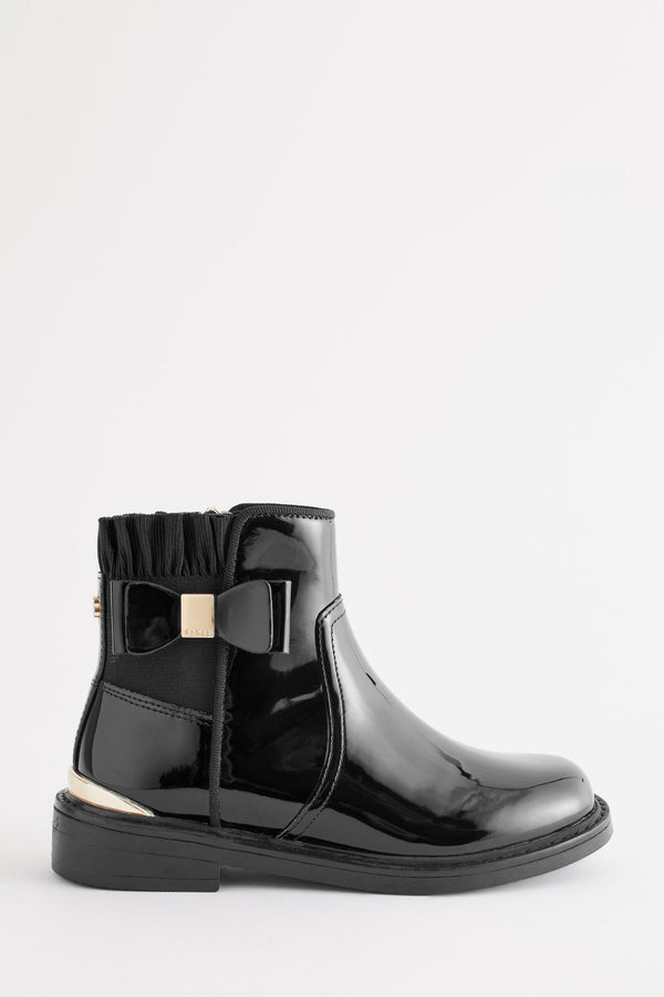 Black Baker by Ted Baker Girls Patent Chelsea Black Boots with Bow