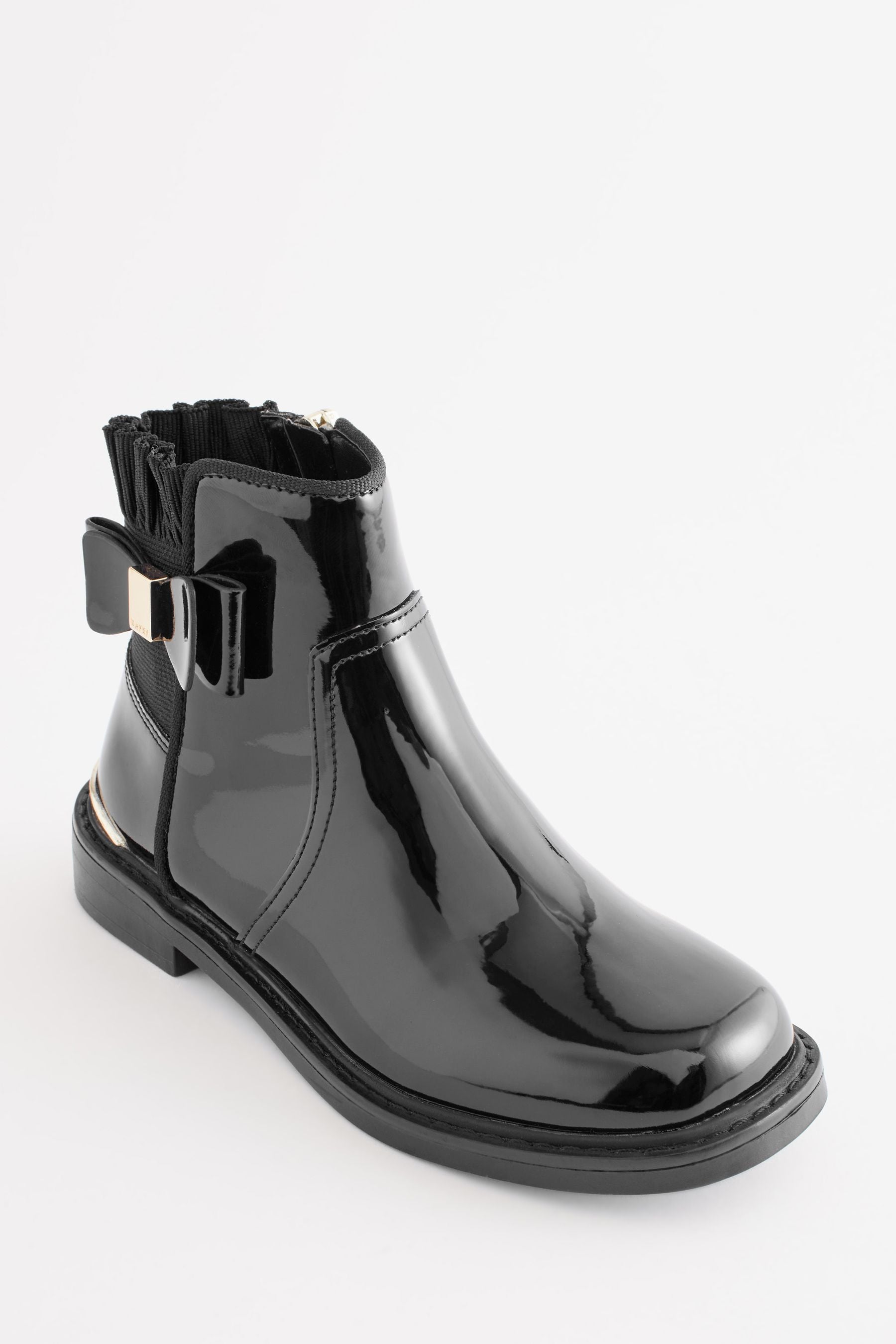 Black Baker by Ted Baker Girls Patent Chelsea Black Boots with Bow