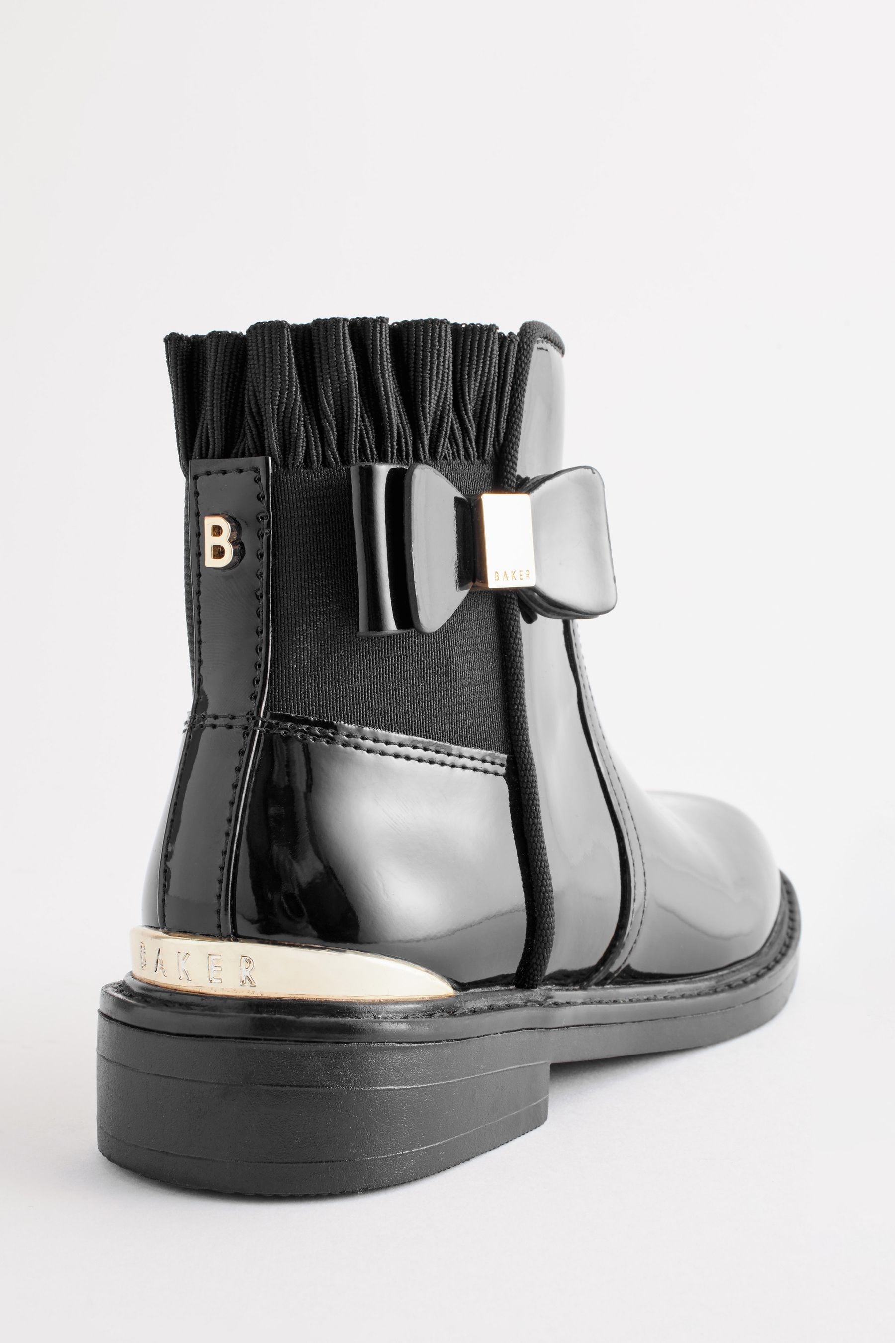 Black Baker by Ted Baker Girls Patent Chelsea Black Boots with Bow