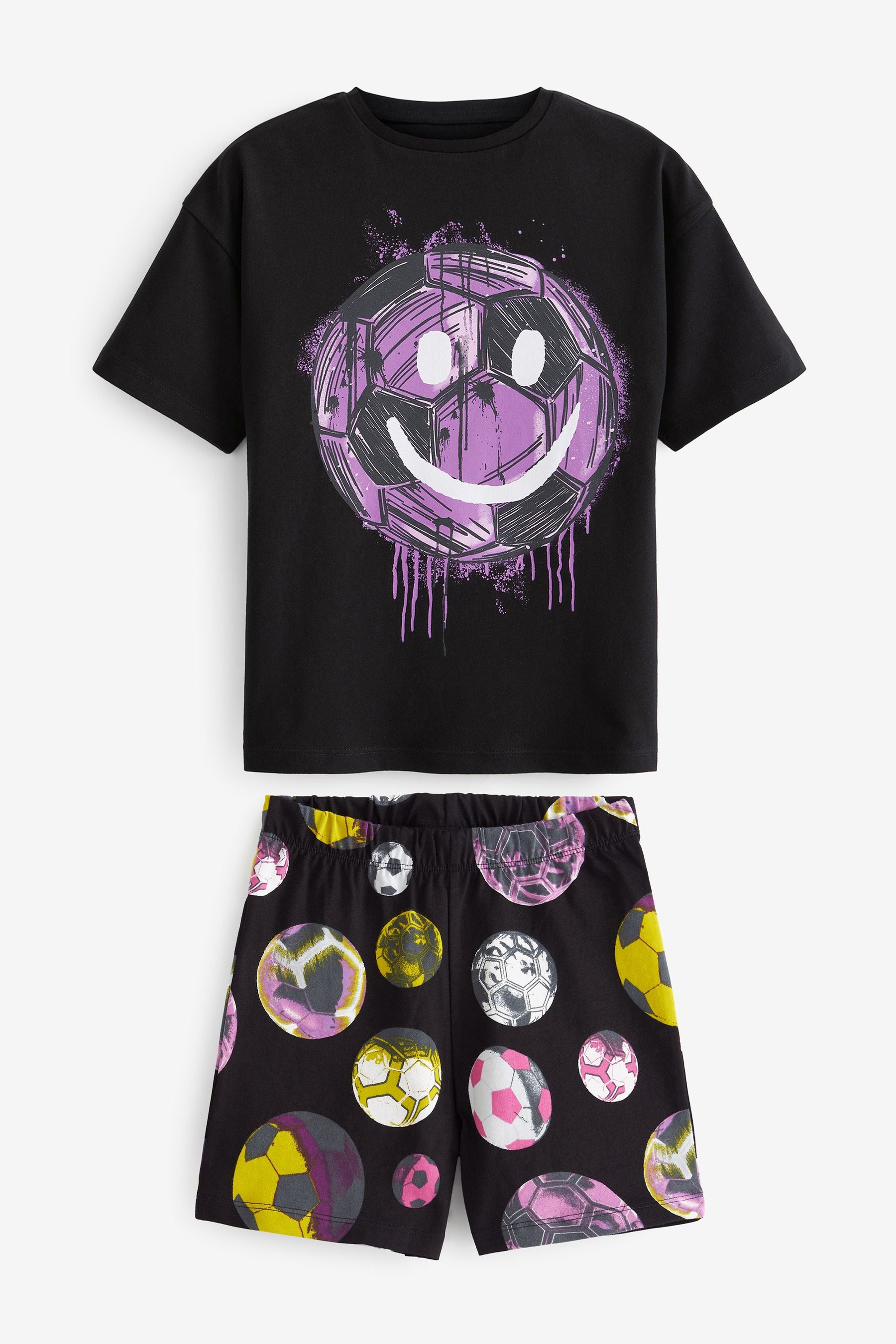 Black Purple Football Pyjama Short Set (3-16yrs)