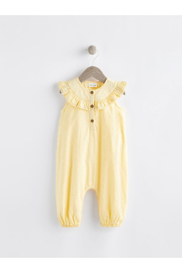 Lemon Yellow Woven Yoke Frill Baby Jumpsuit (0mths-2yrs)