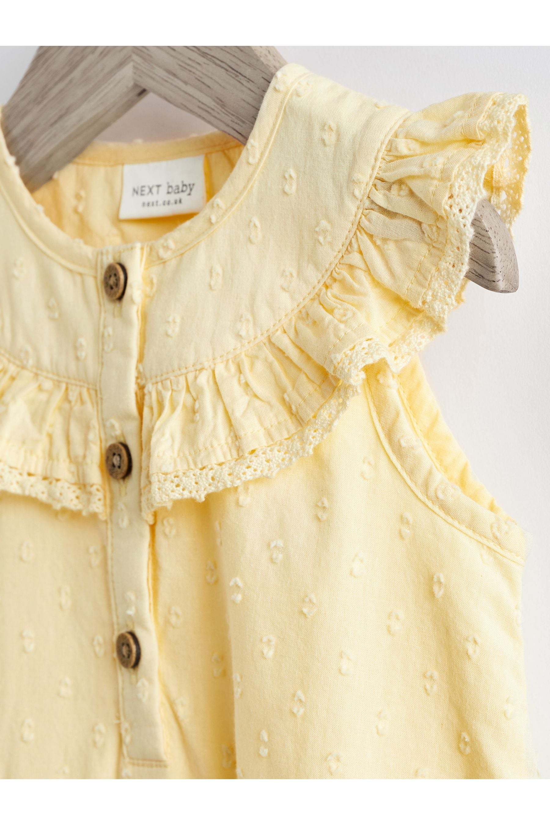 Lemon Yellow Woven Yoke Frill Baby Jumpsuit (0mths-2yrs)