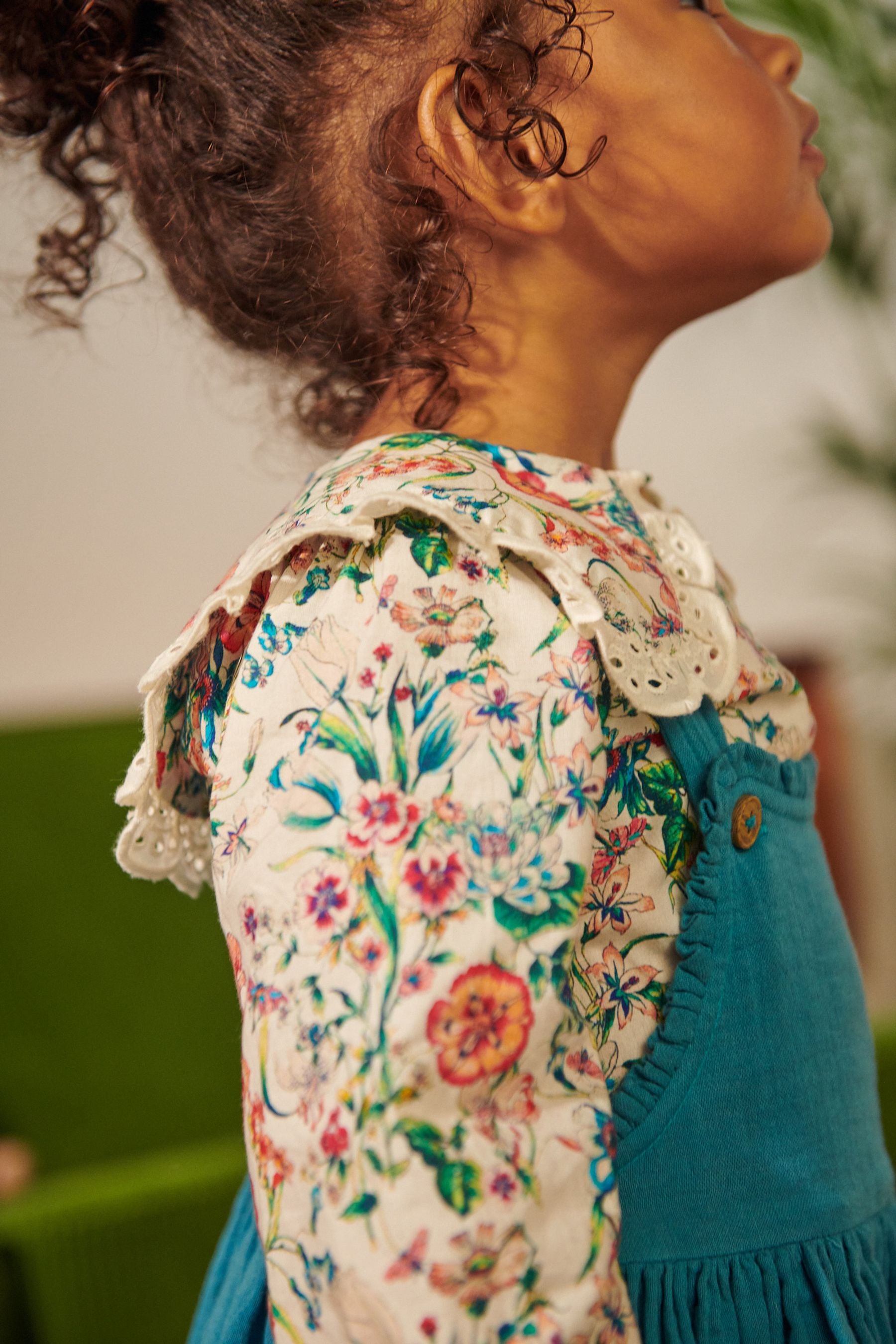 Teal Green Embroidered Pinafore And Blouse Set (3mths-8yrs)