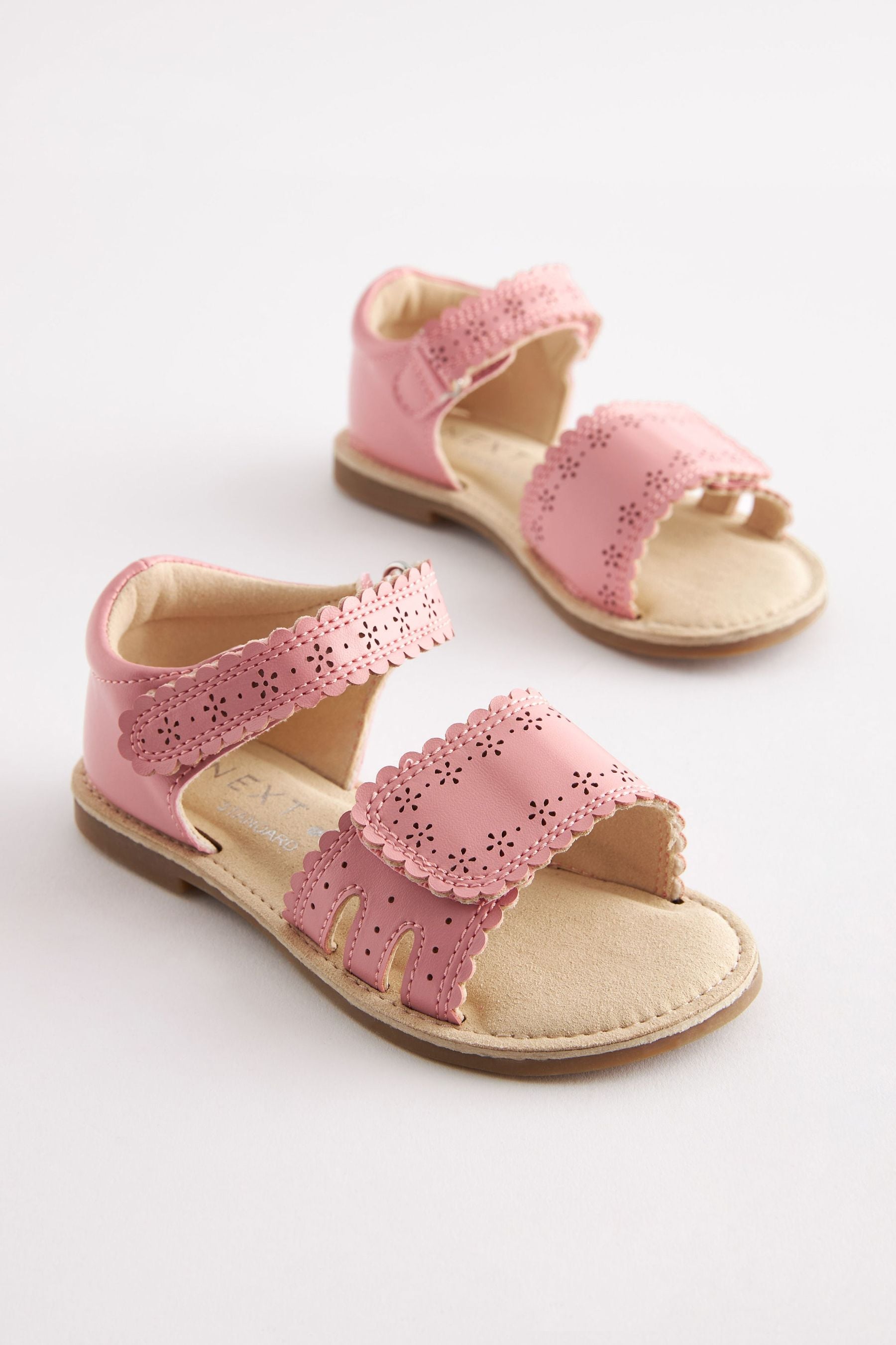 Pink Adjustable Strap Scallop Sandals