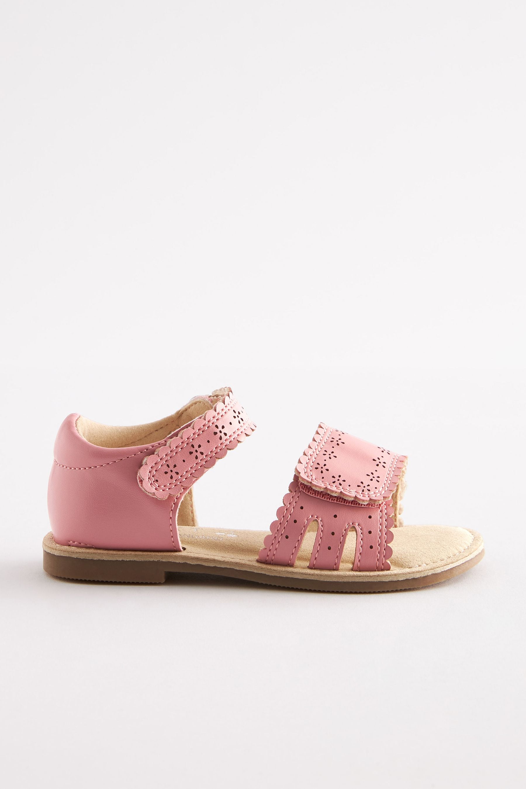 Pink Adjustable Strap Scallop Sandals