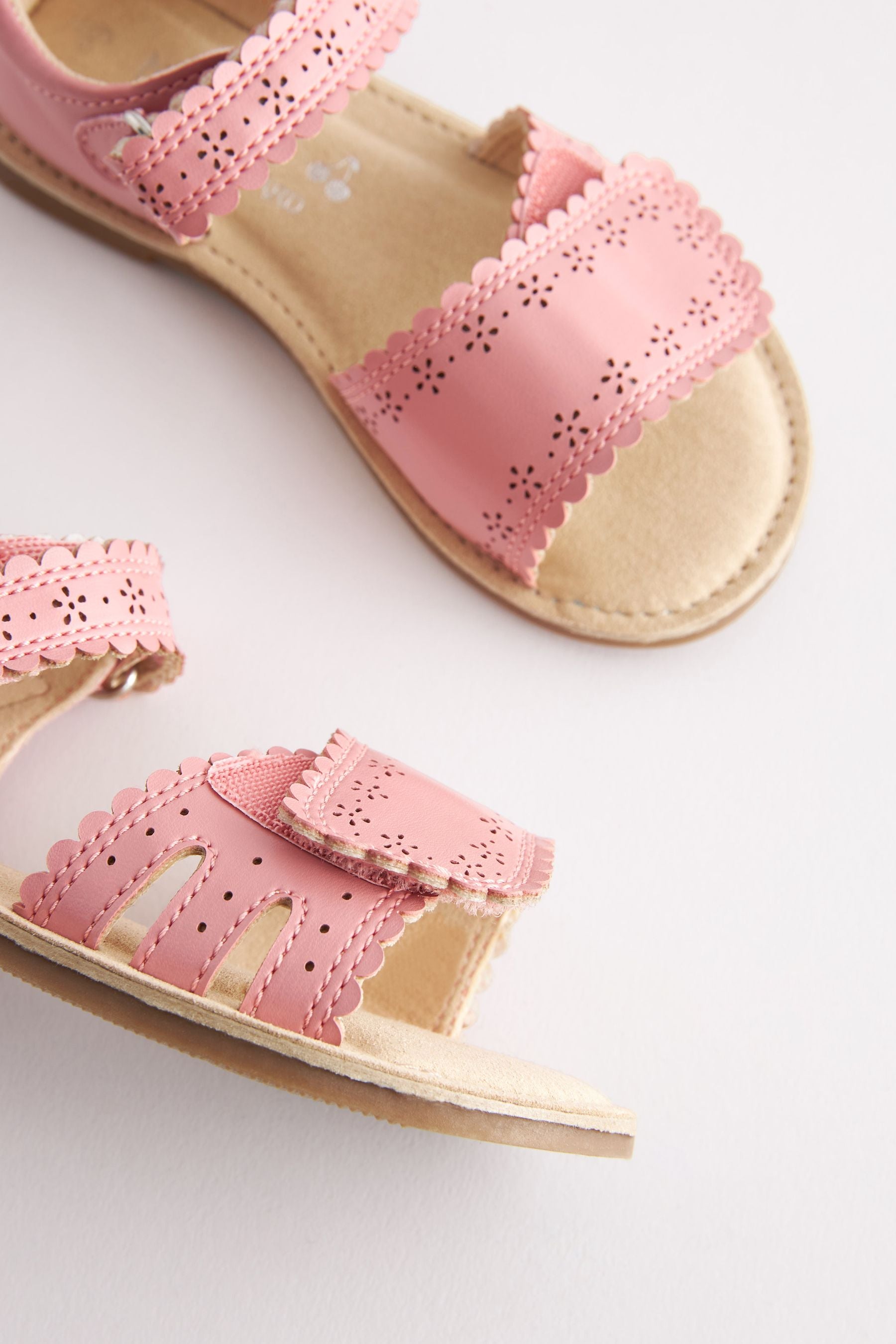 Pink Adjustable Strap Scallop Sandals