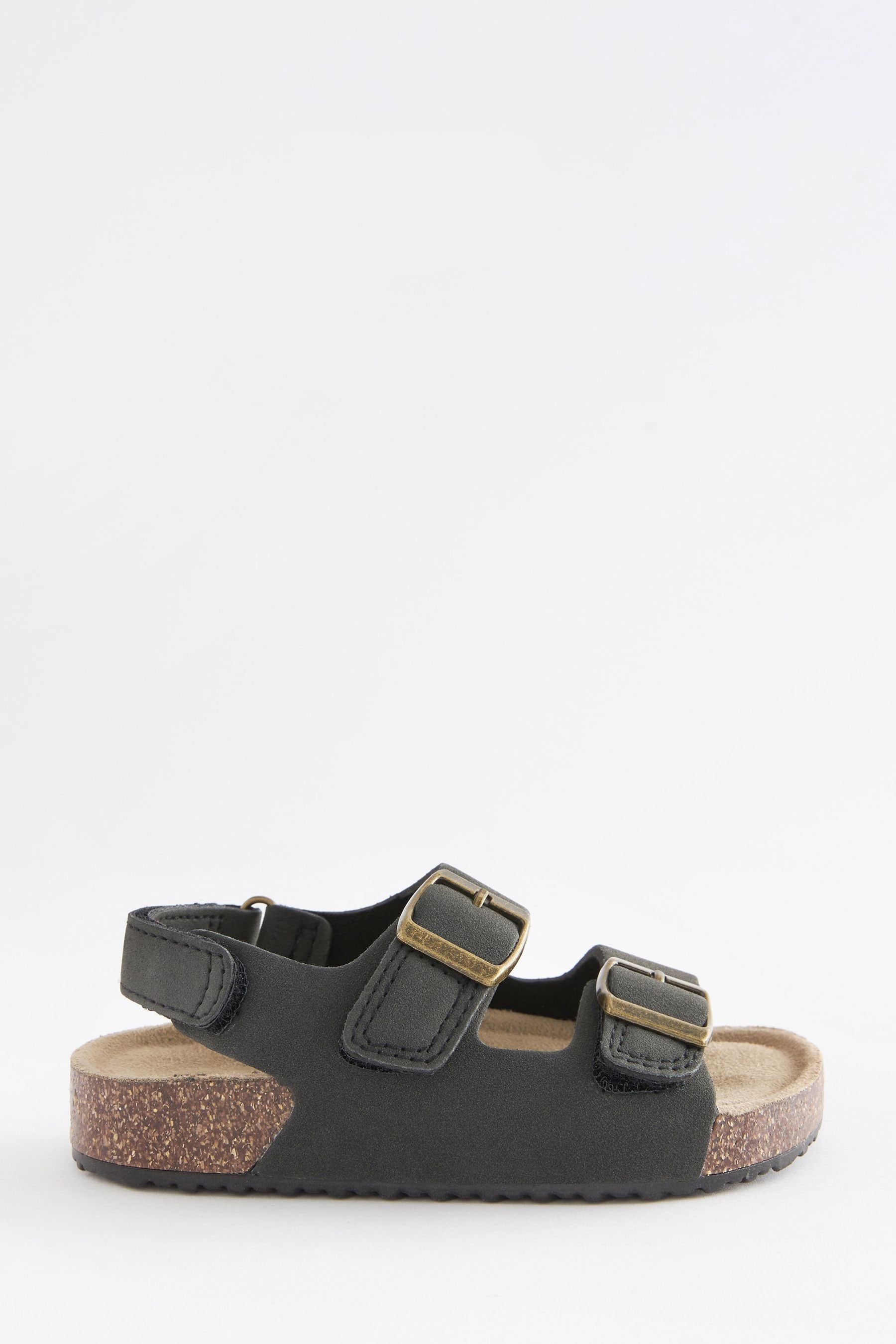 Black Double Buckle Cushioned Footbed Sandals