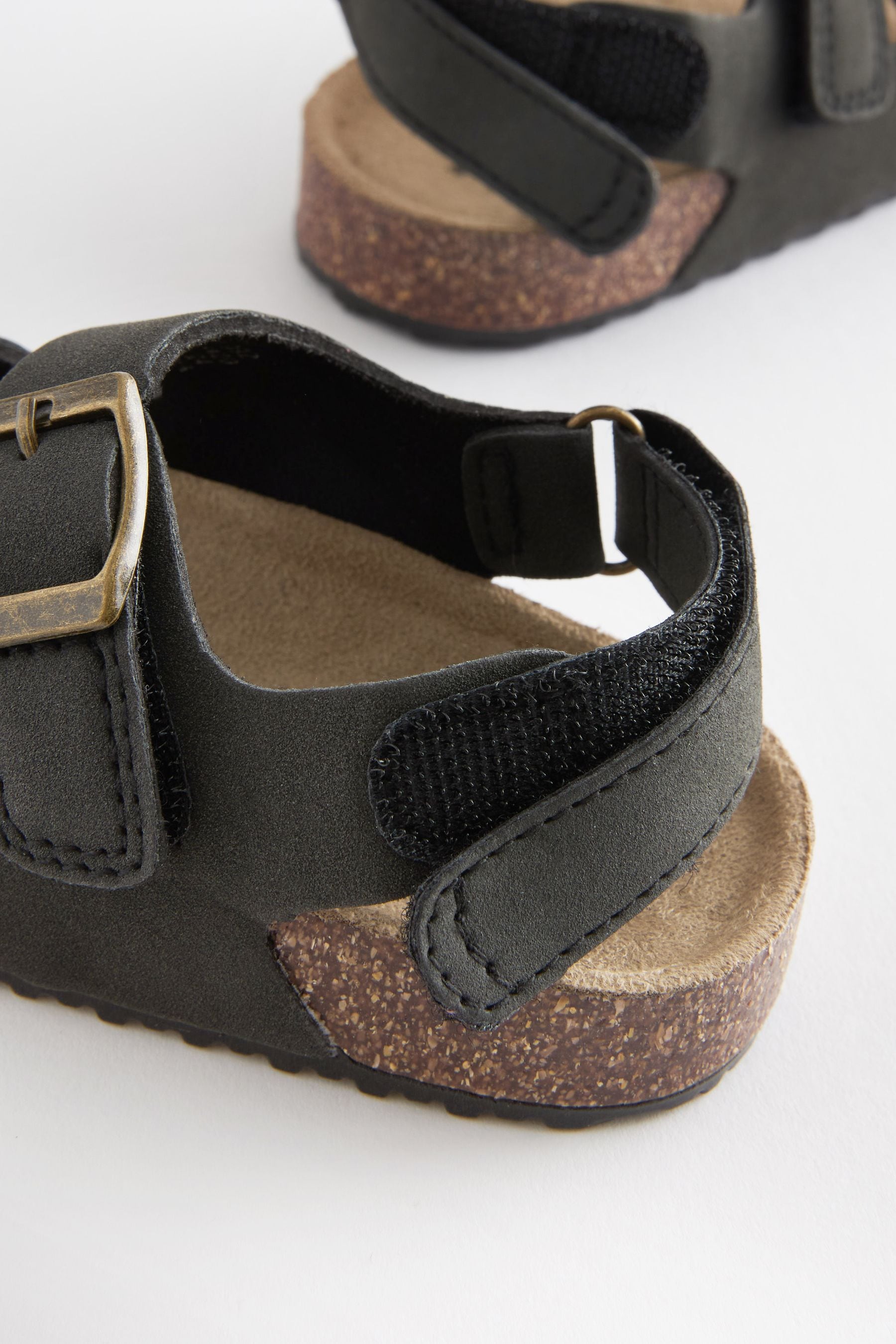 Black Double Buckle Cushioned Footbed Sandals