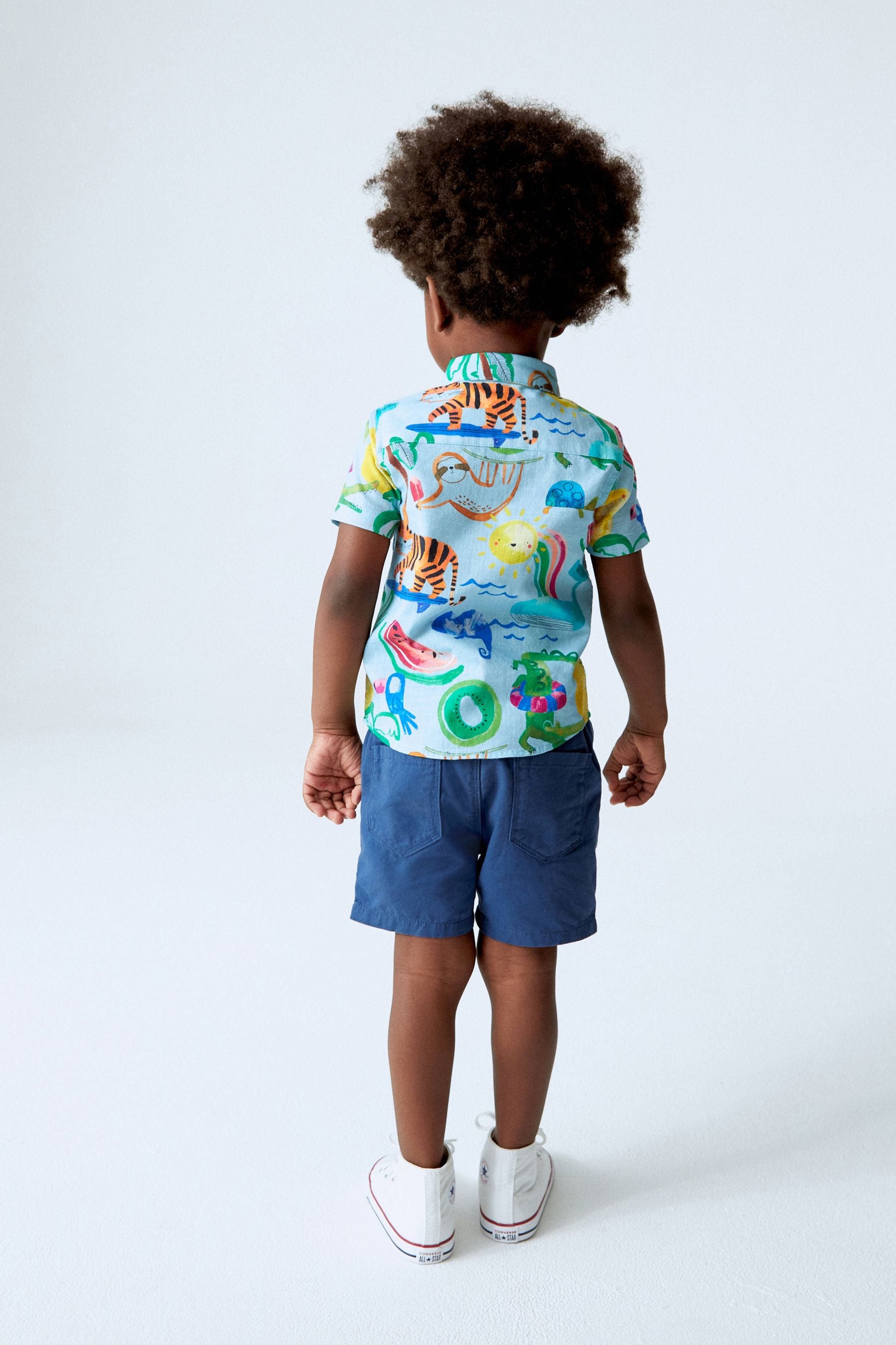 Blue Printed Short Sleeve Shirt (3mths-7yrs)