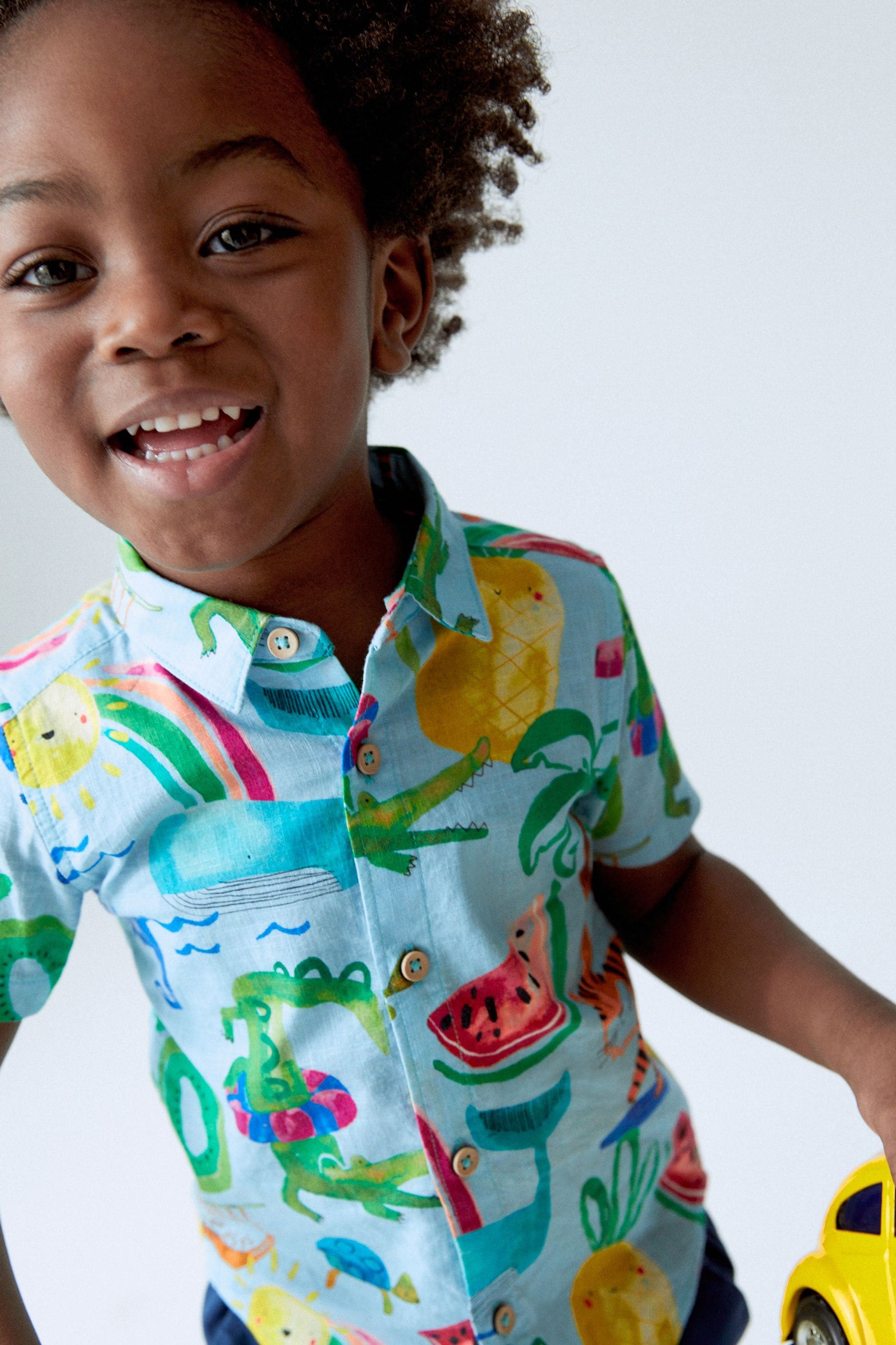 Blue Printed Short Sleeve Shirt (3mths-7yrs)