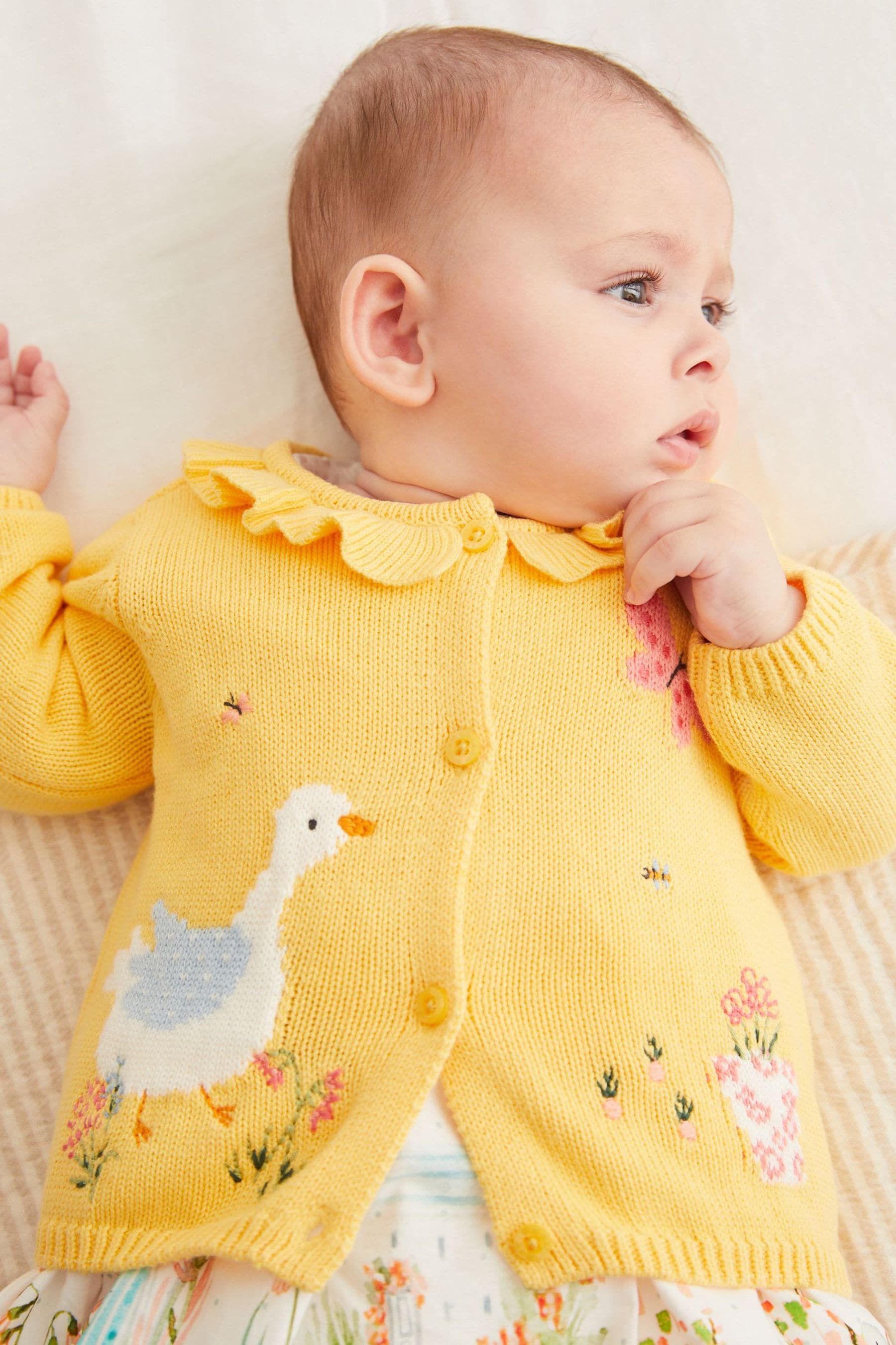 Yellow Embroidered Duck Baby Cardigan (0mths-2yrs)