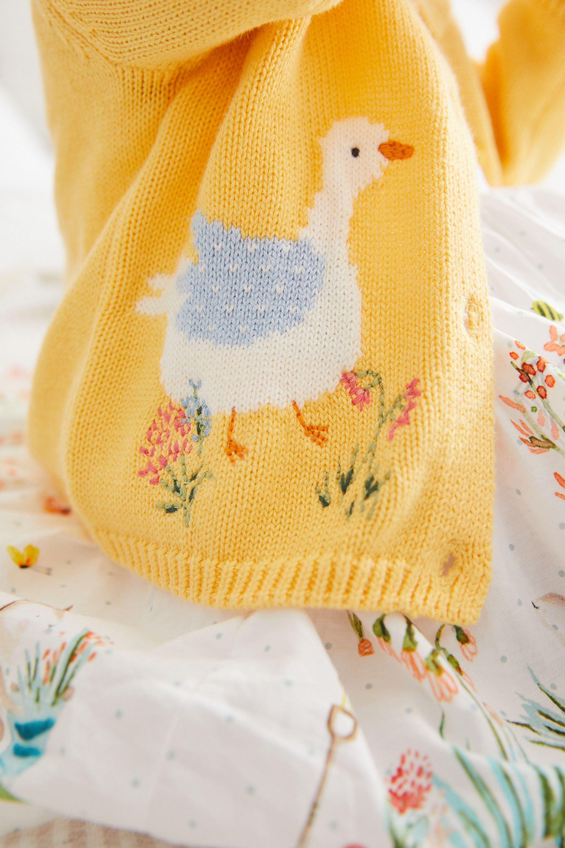 Yellow Embroidered Duck Baby Cardigan (0mths-2yrs)