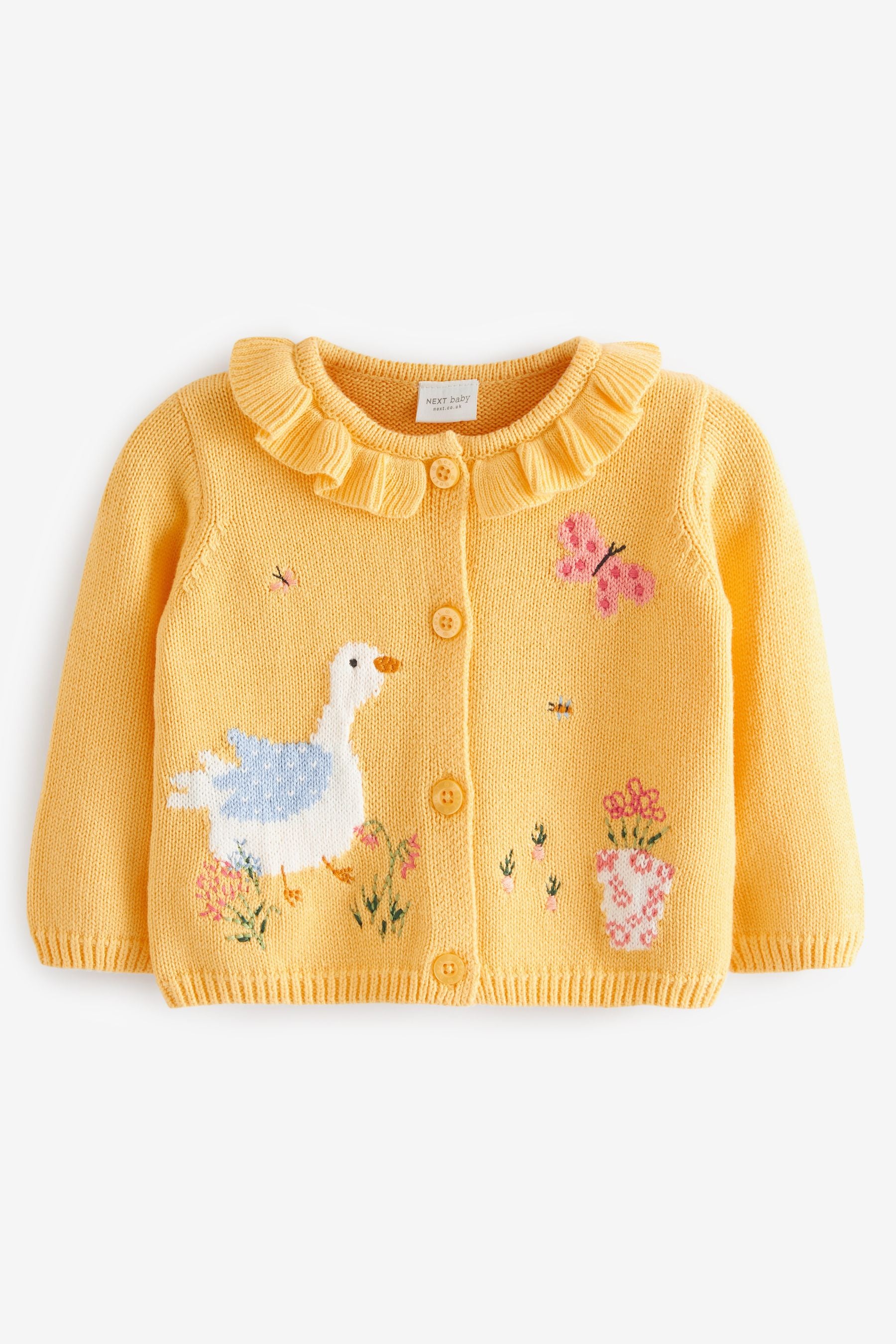 Yellow Embroidered Duck Baby Cardigan (0mths-2yrs)