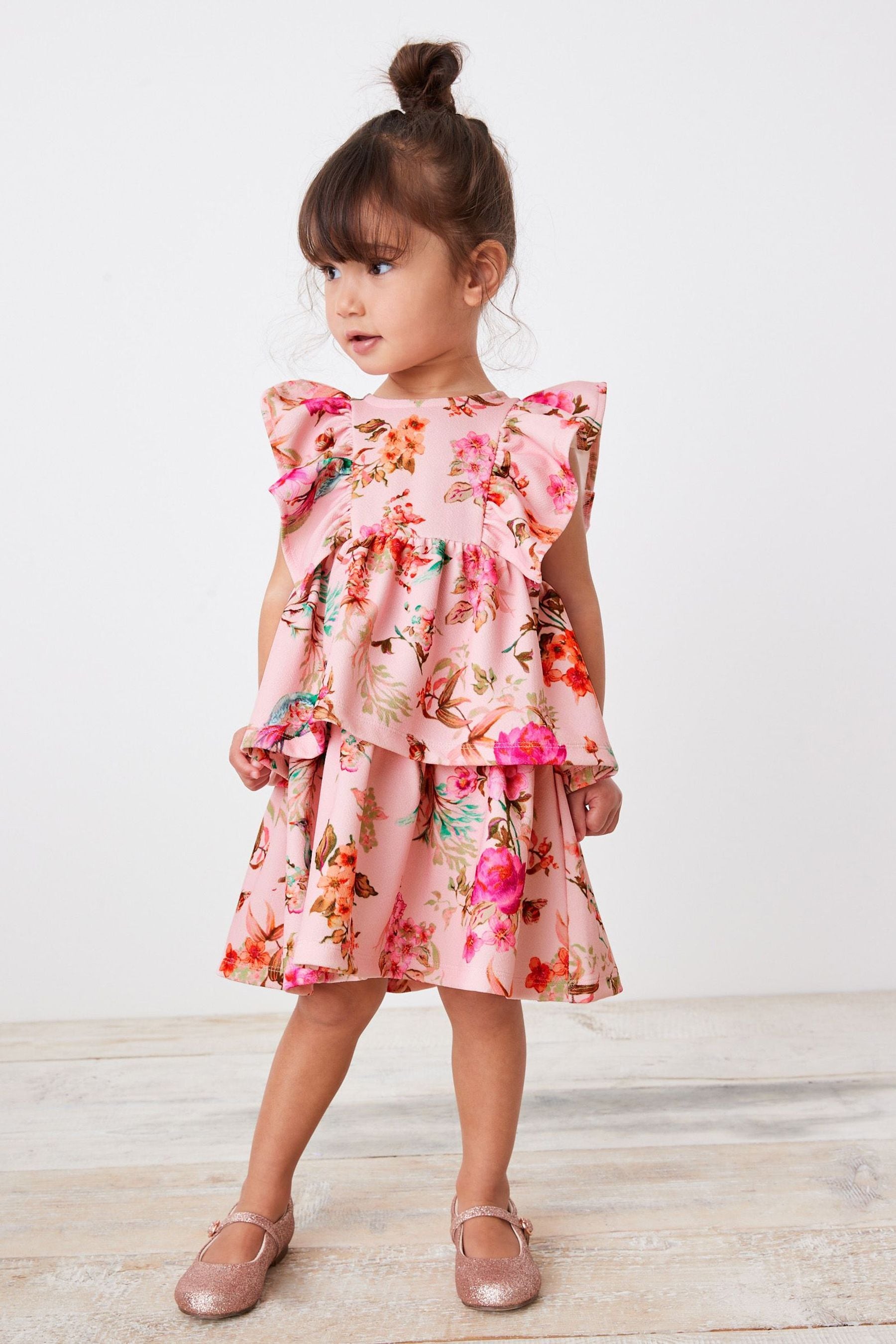 Pink Floral Tiered Ponte Occasion Dress (3mths-7yrs)