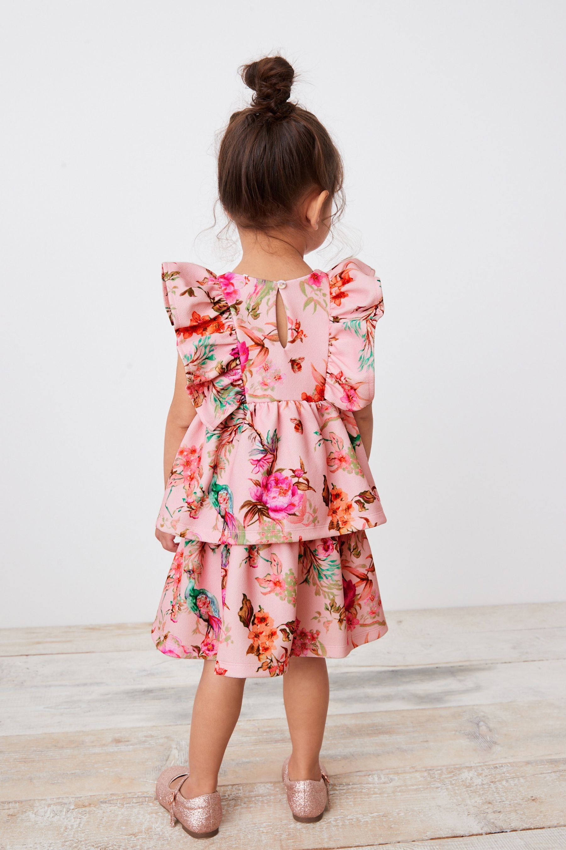 Pink Floral Tiered Ponte Occasion Dress (3mths-7yrs)