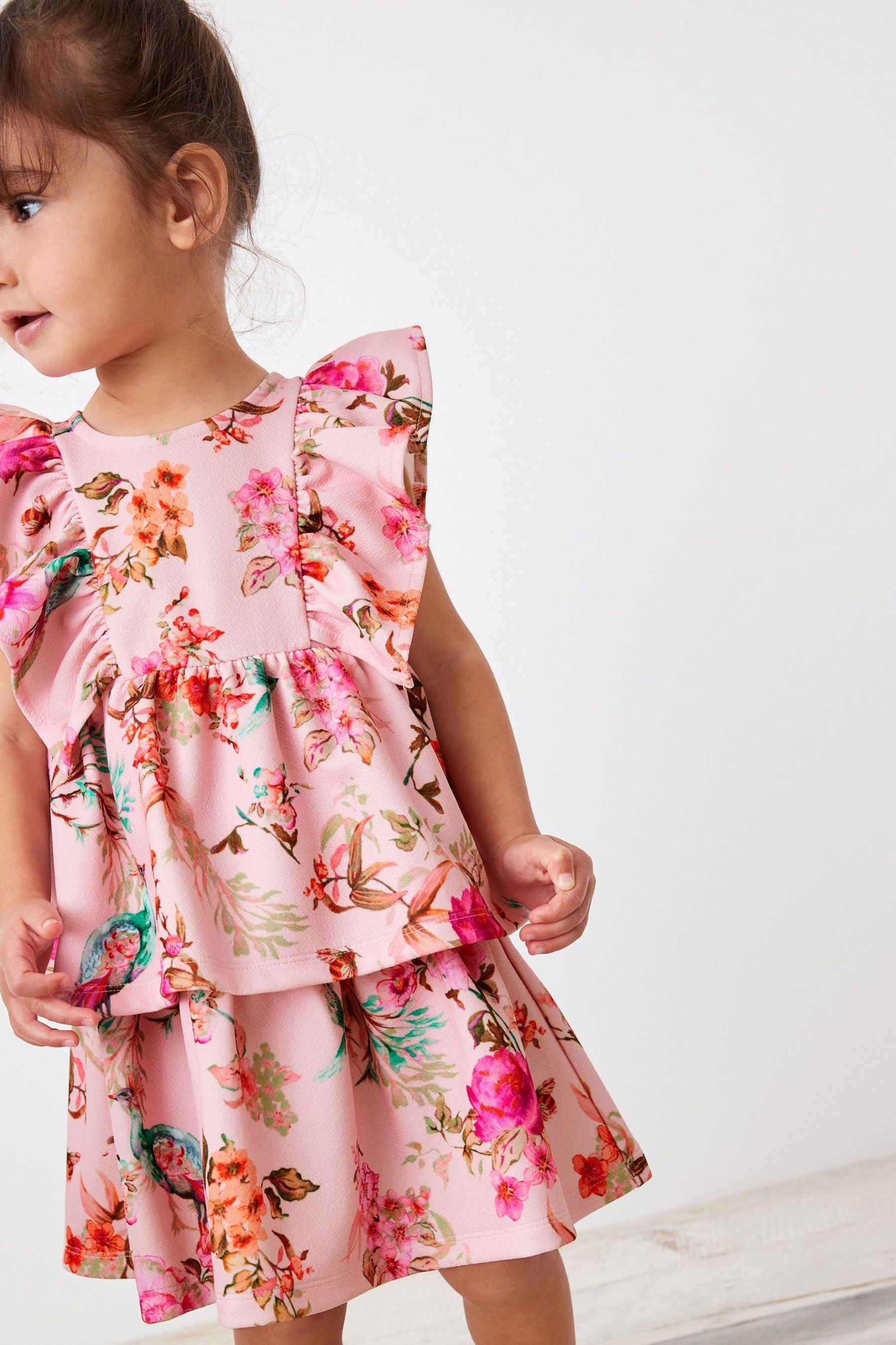 Pink Floral Tiered Ponte Occasion Dress (3mths-7yrs)