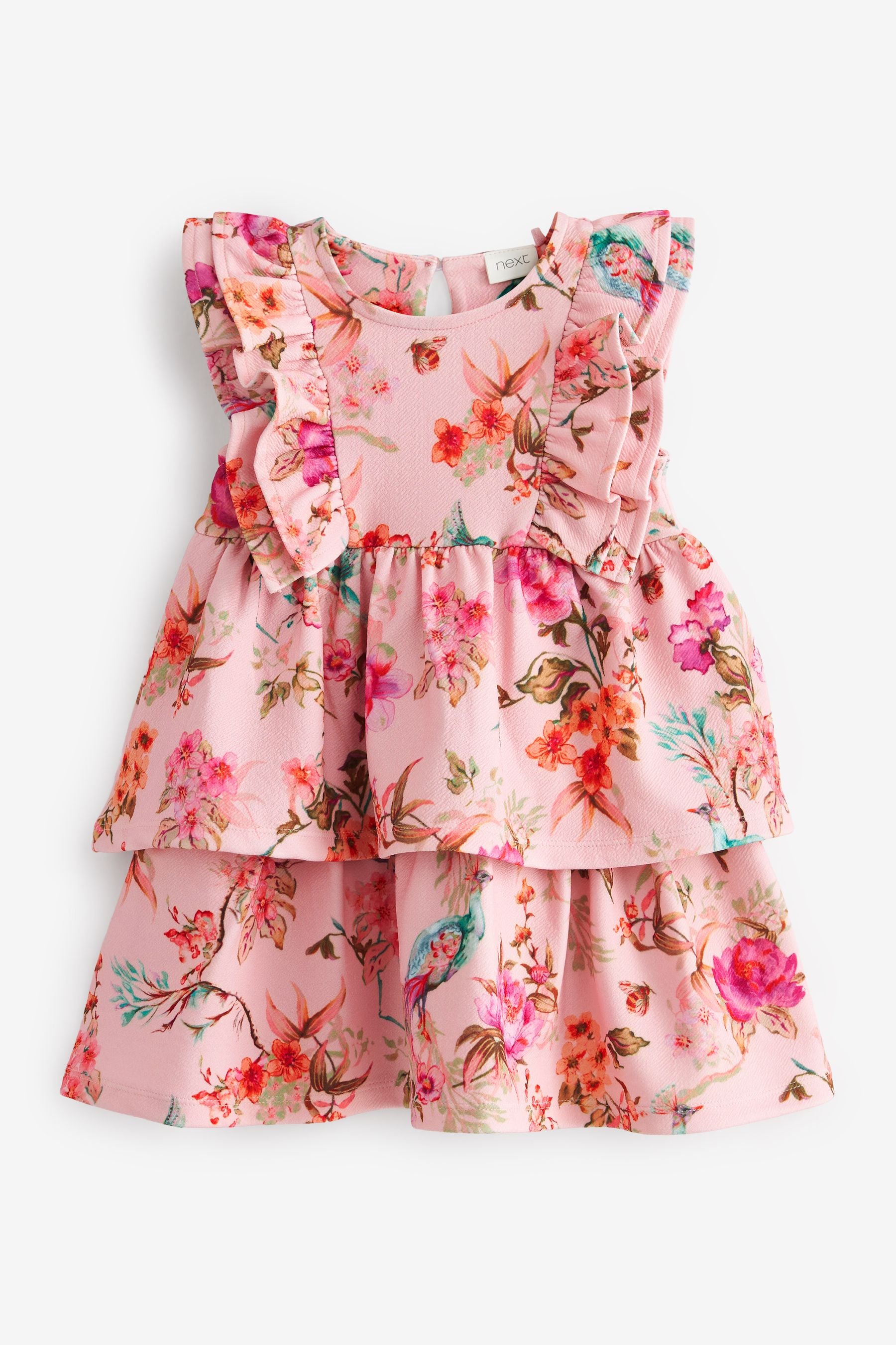 Pink Floral Tiered Ponte Occasion Dress (3mths-7yrs)