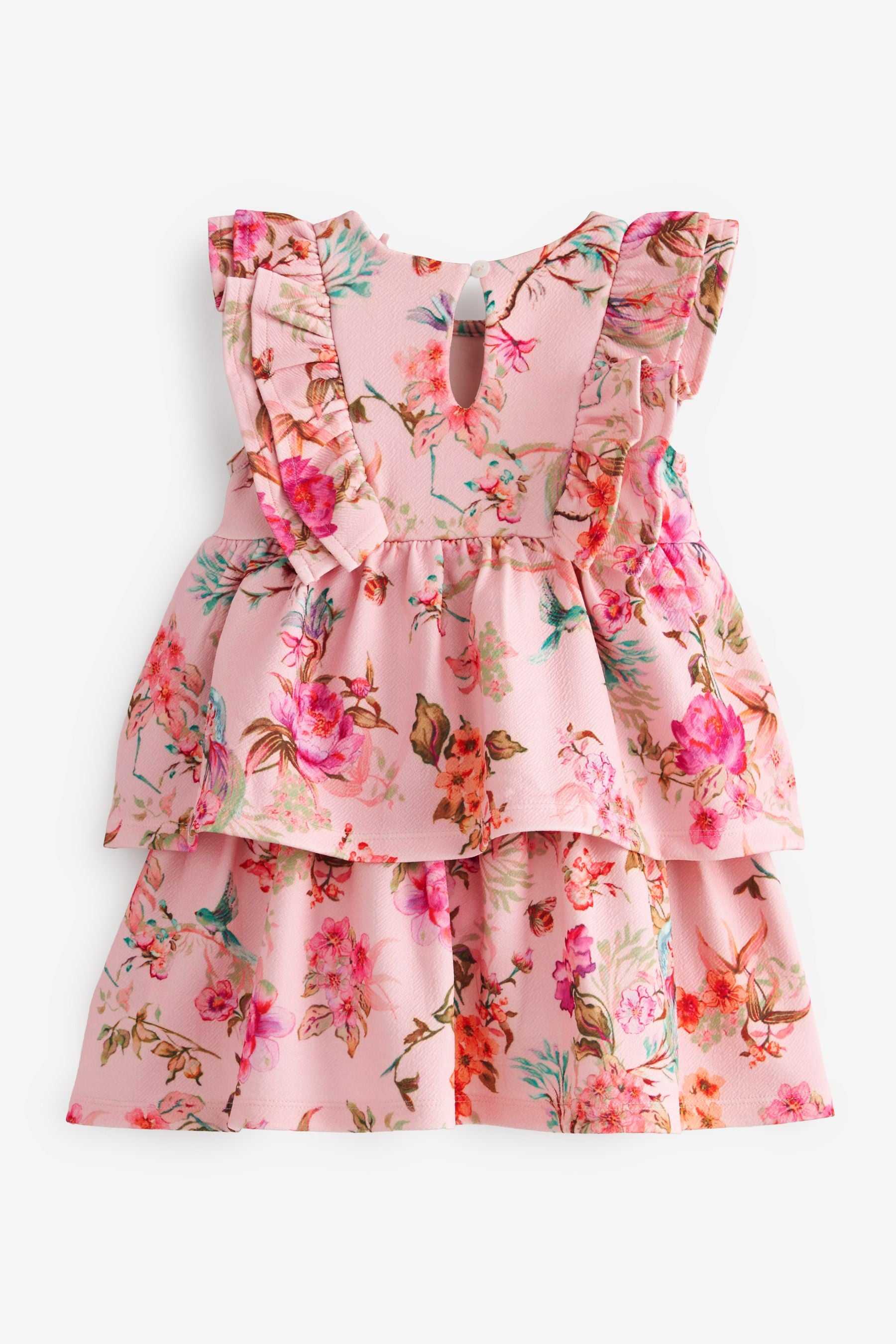 Pink Floral Tiered Ponte Occasion Dress (3mths-7yrs)