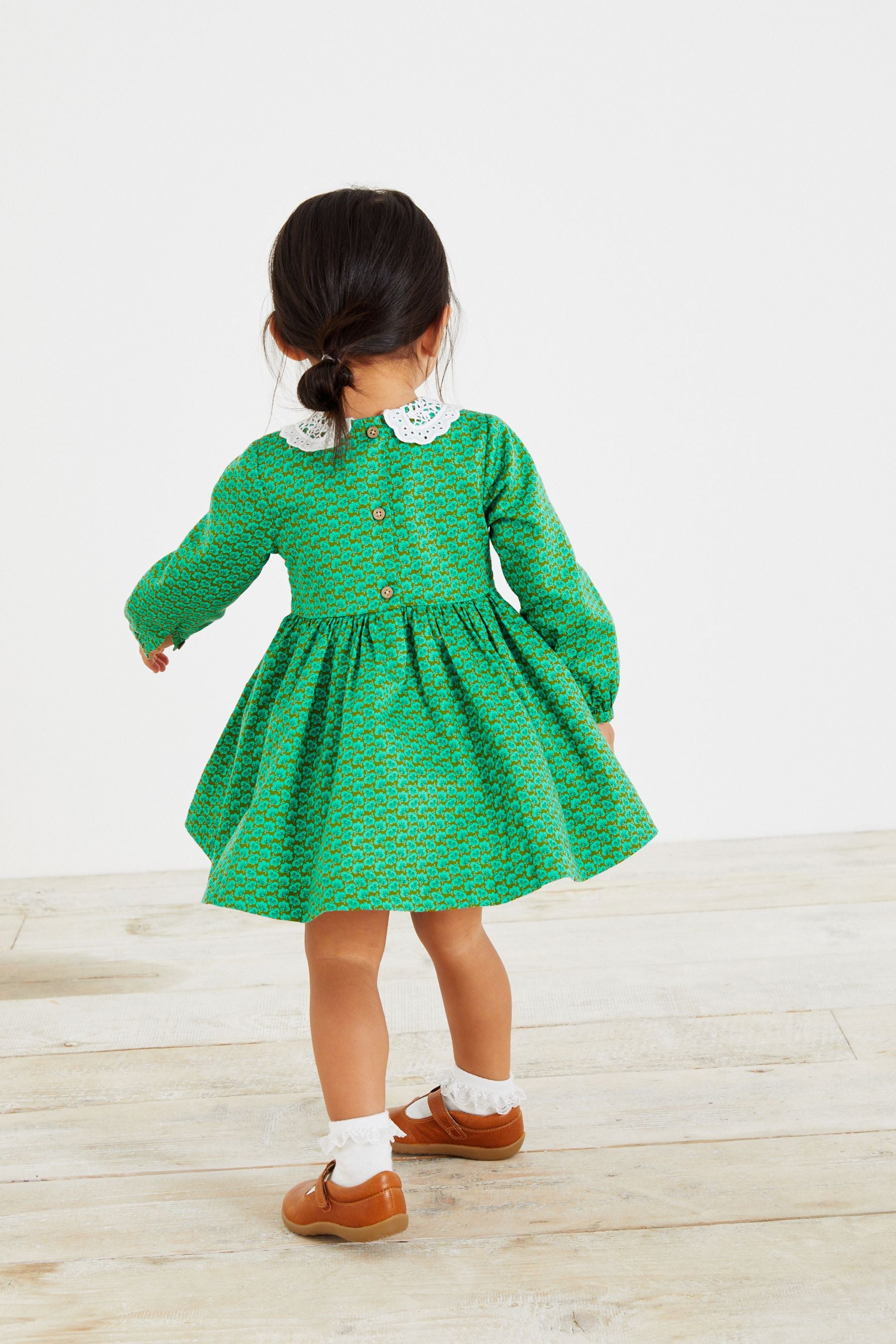 Green Geo Printed Shirred Collar Dress (3mths-8yrs)