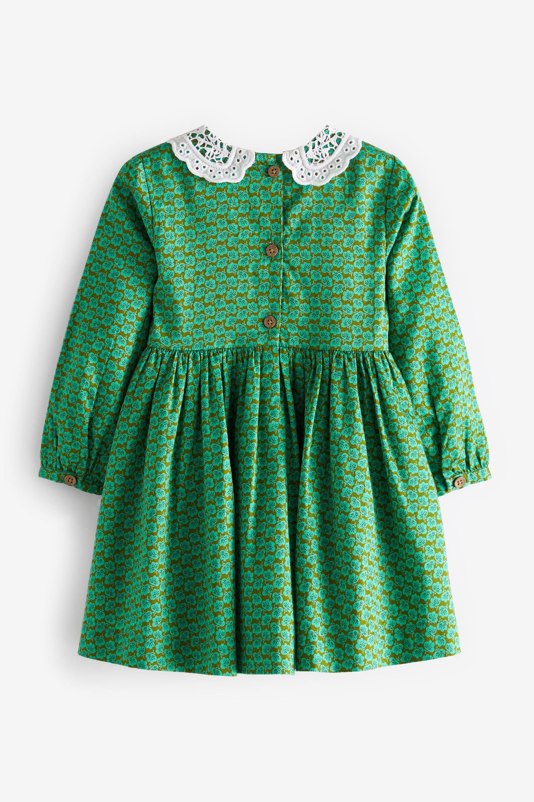 Green Geo Printed Shirred Collar Dress (3mths-8yrs)