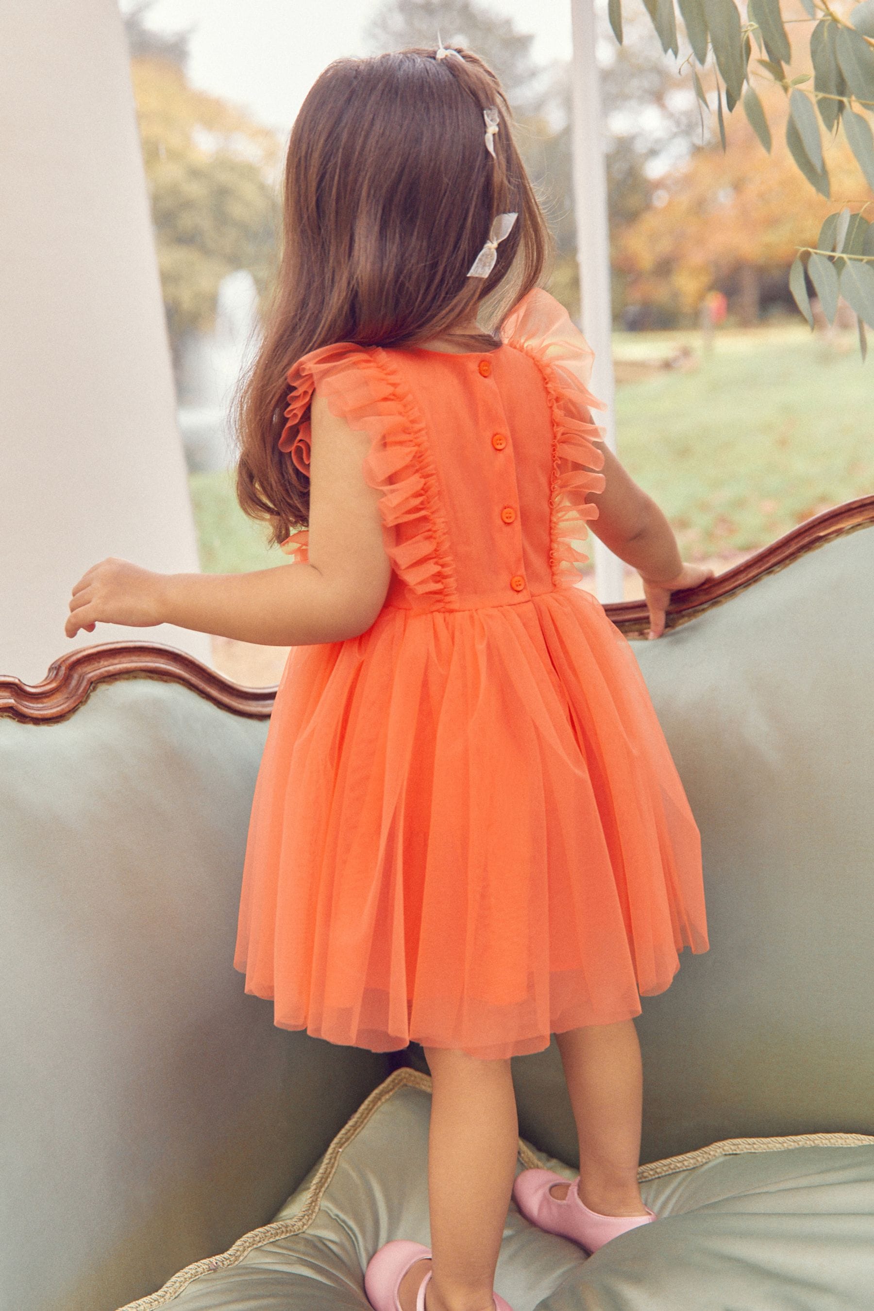 Soft Orange Mesh Party Dress (3mths-8yrs)