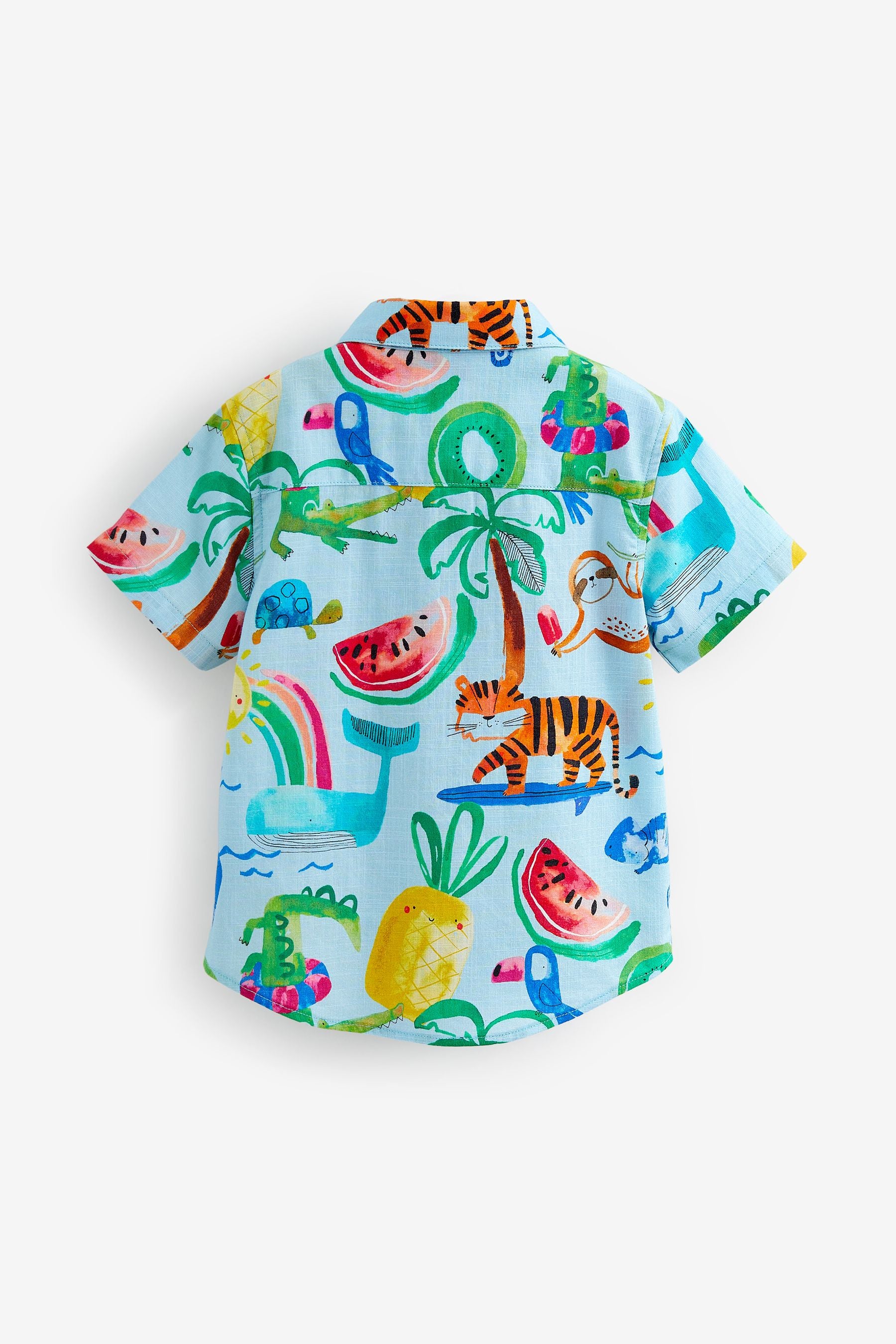 Blue Printed Short Sleeve Shirt (3mths-7yrs)