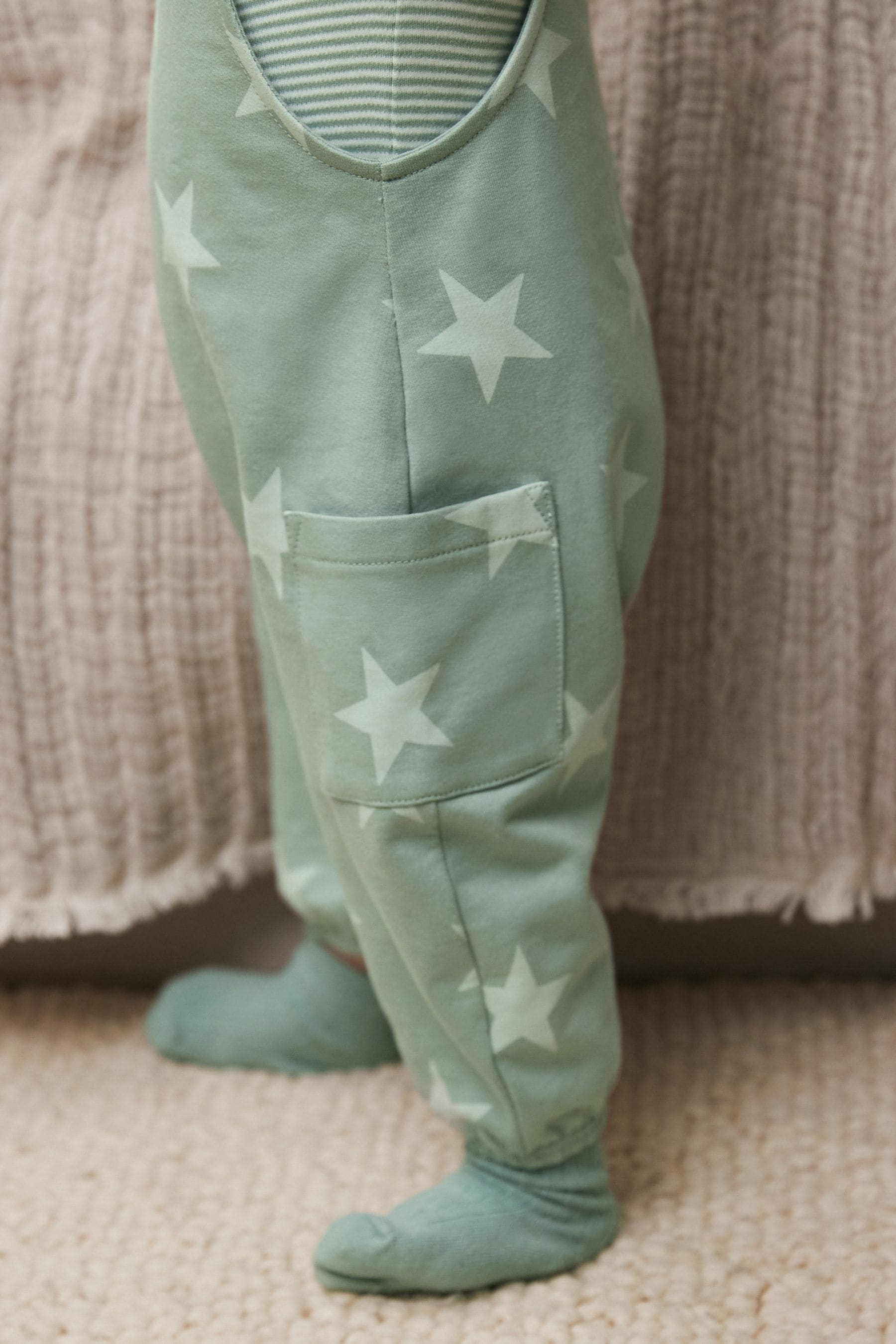 Sage Green Star Jersey Baby Dungarees And Bodysuit (0mths-2yrs)