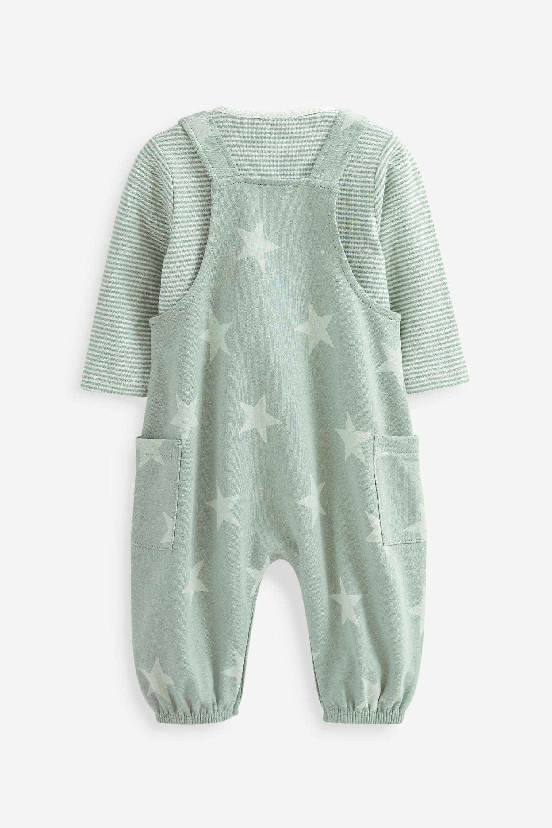 Sage Green Star Jersey Baby Dungarees And Bodysuit (0mths-2yrs)