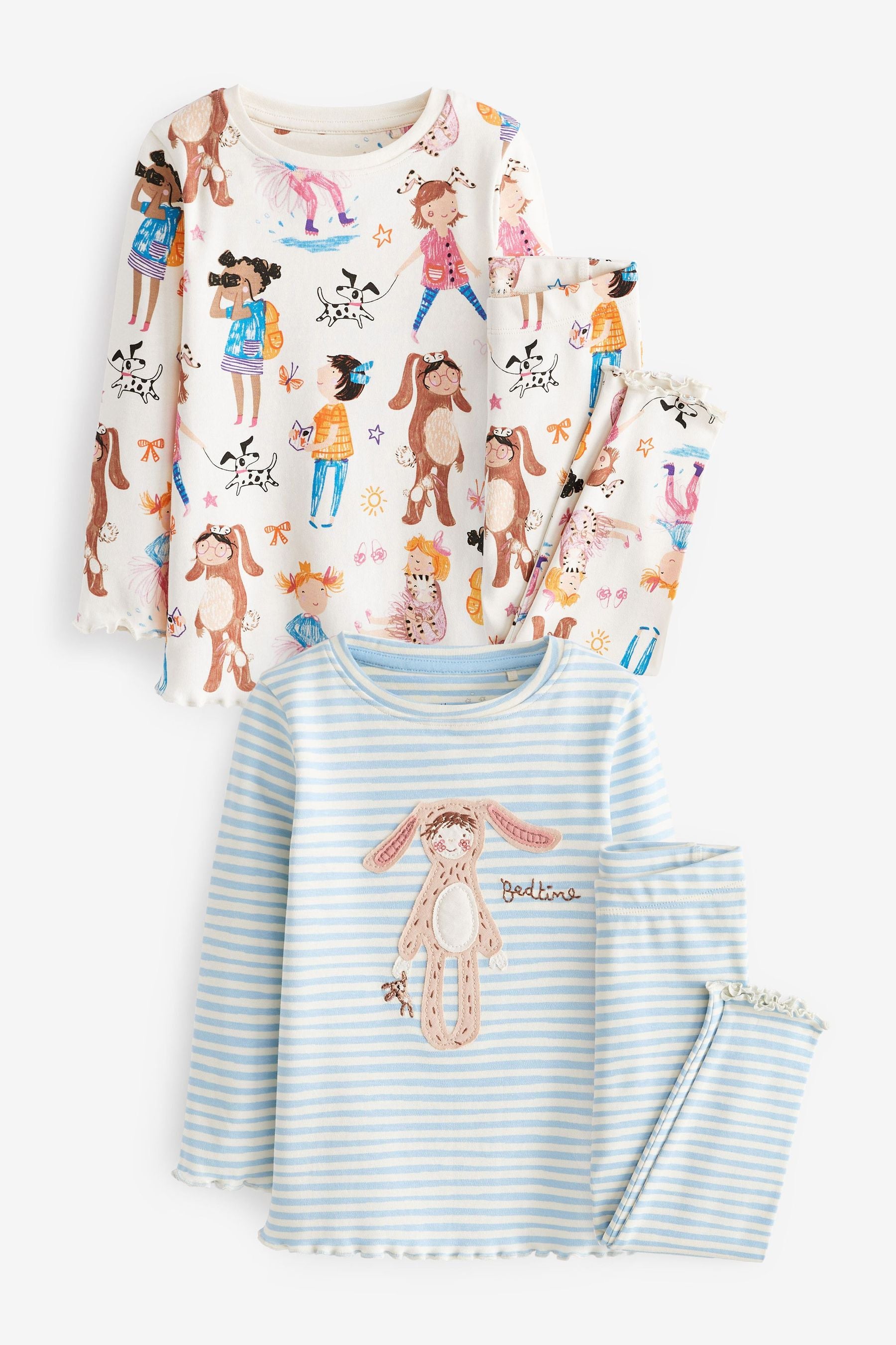 Blue/White Girl & Bunny 2 Pack Pyjamas (9mths-8yrs)