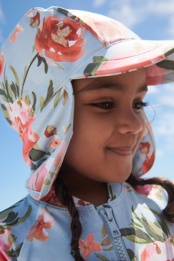 Blue Floral Swim Legionnaire Cap (3mths-10yrs)