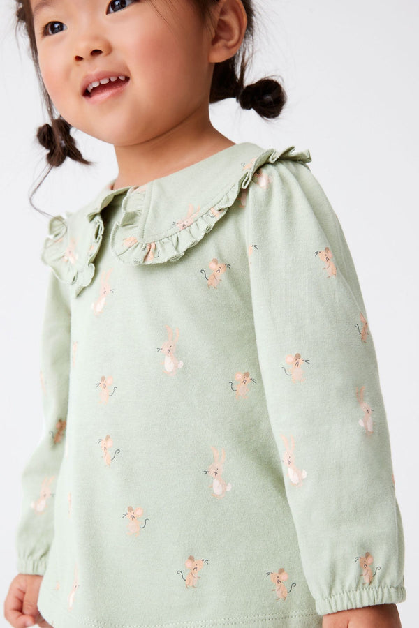 Sage Green Bunny Collared Cotton Blouse (3mths-7yrs)