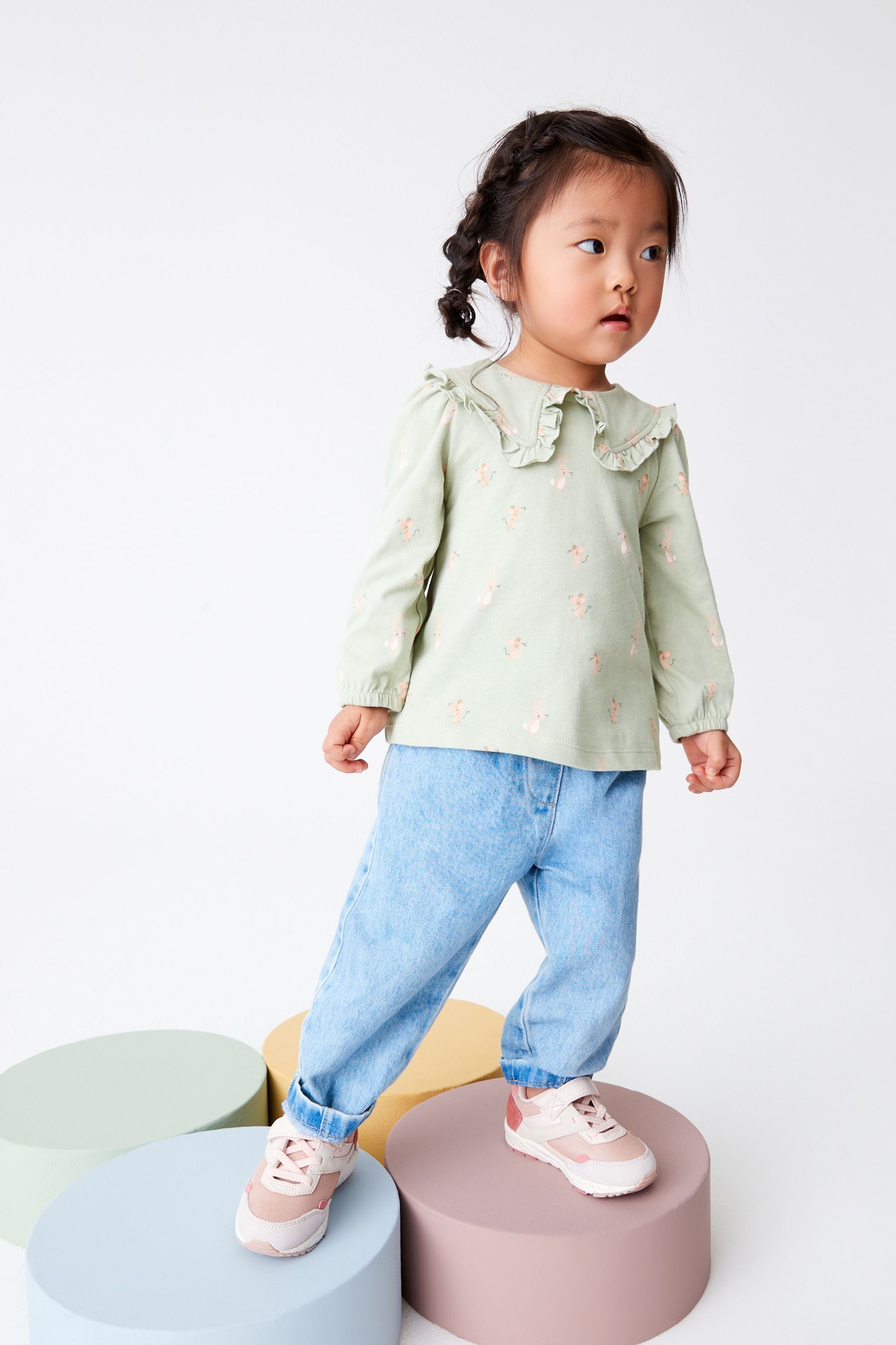 Sage Green Bunny Collared Cotton Blouse (3mths-7yrs)