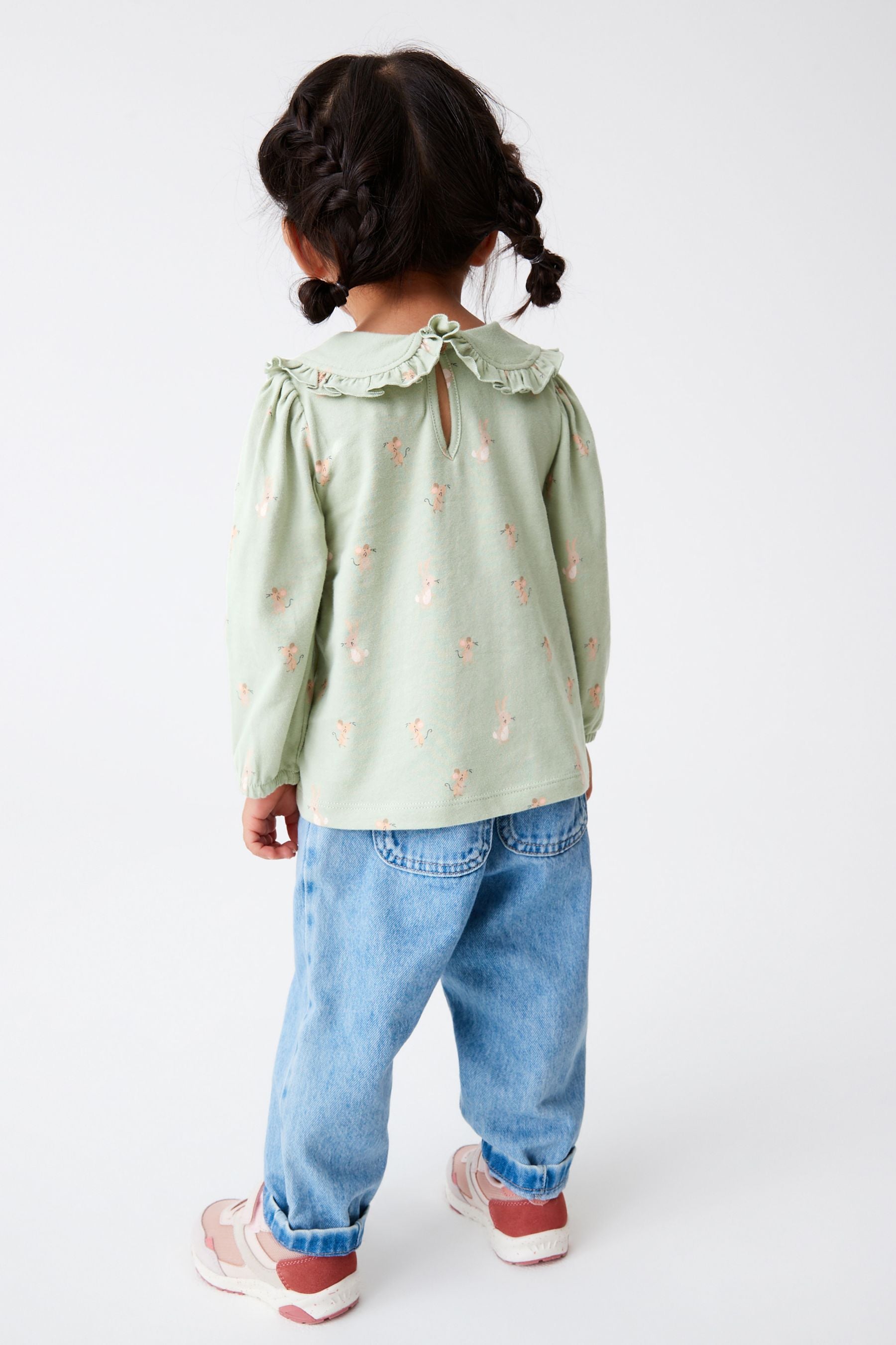 Sage Green Bunny Collared Cotton Blouse (3mths-7yrs)