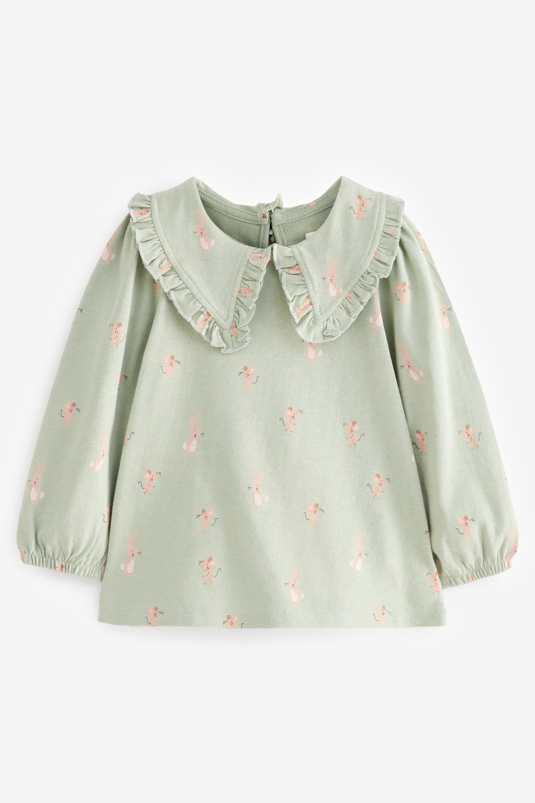 Sage Green Bunny Collared Cotton Blouse (3mths-7yrs)